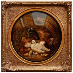 "Ducks and Ducklings, " 19th Century Oil Painting by J. F. Herring, Sr.
