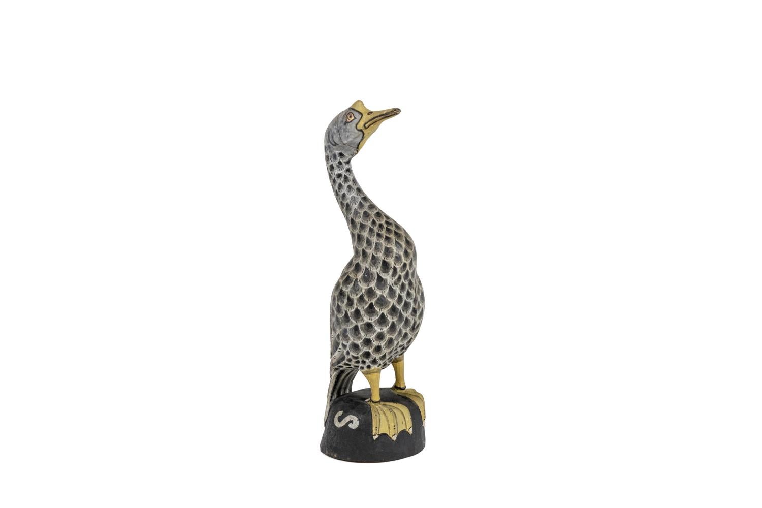 Ducks in carved and lacquered wood, in shades of yellow, grey, black and beige.

French work realized in the 1950s.

The price is indicated per unit!