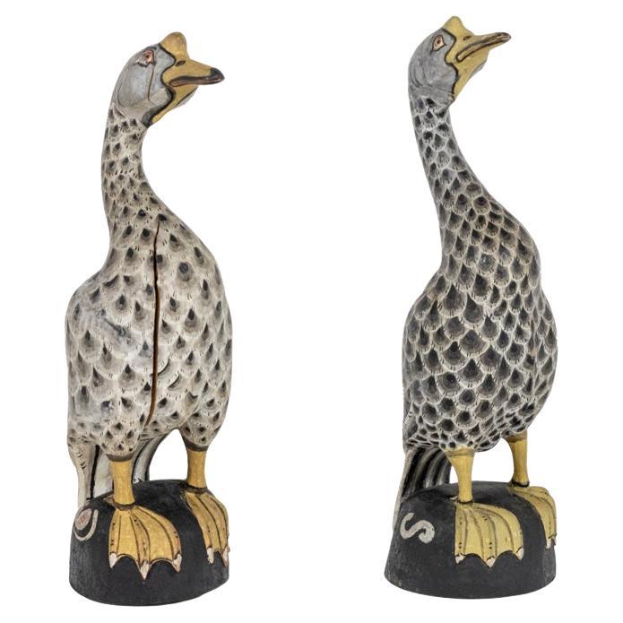 Ducks in Carved and Lacquered Wood, 1950s For Sale