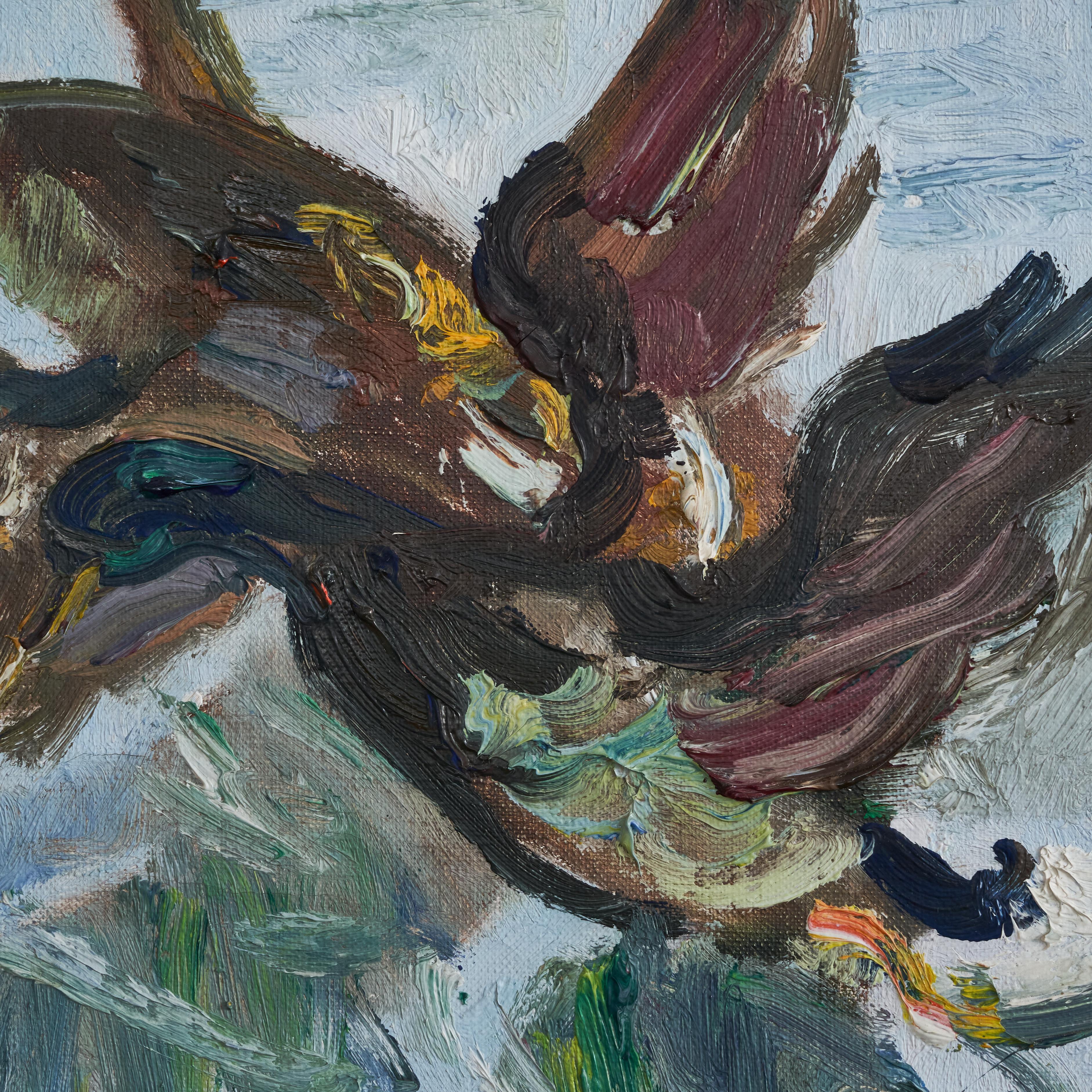Mid-Century Modern Ducks Oil on Canvas 1940s For Sale