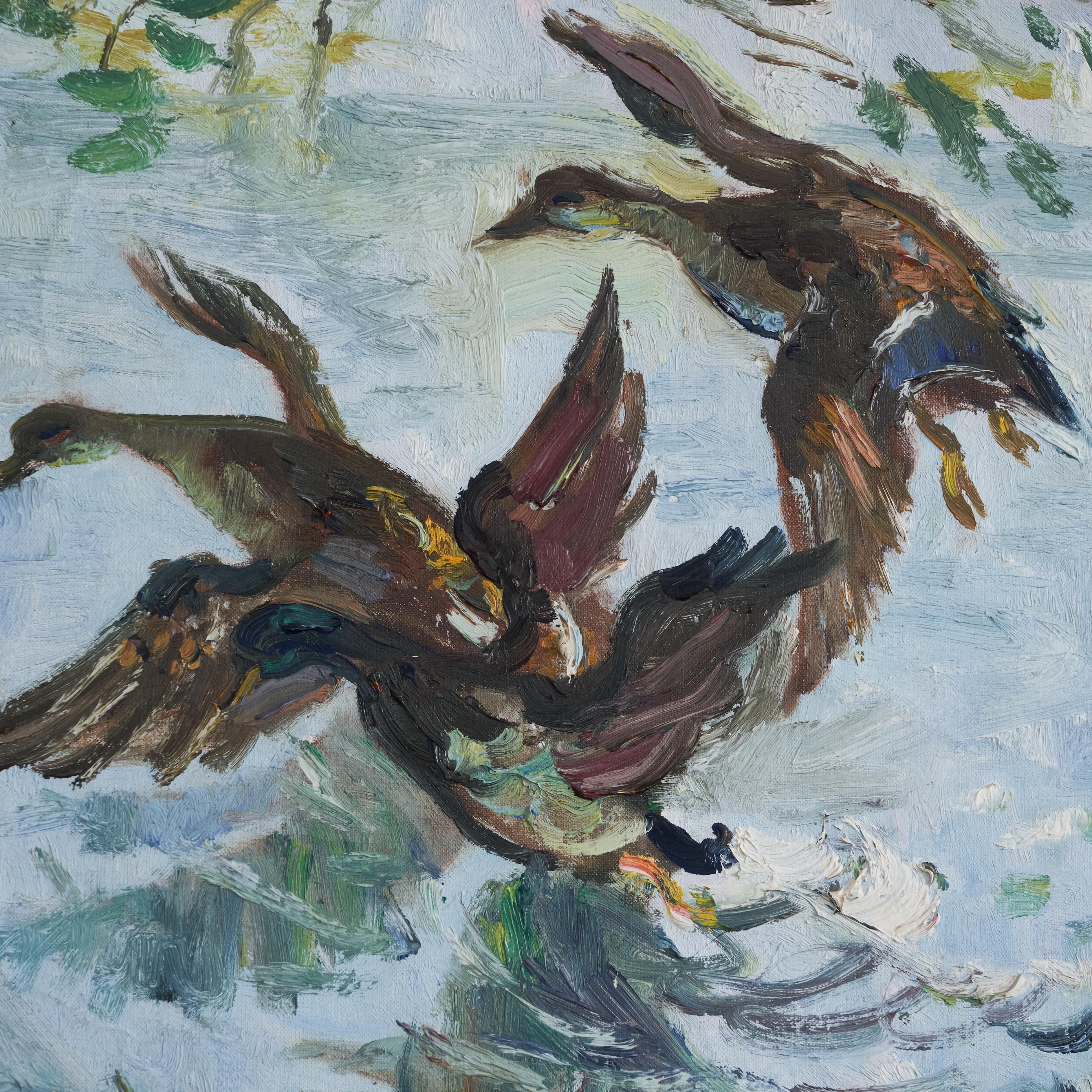 Ducks Oil on Canvas 1940s For Sale 1