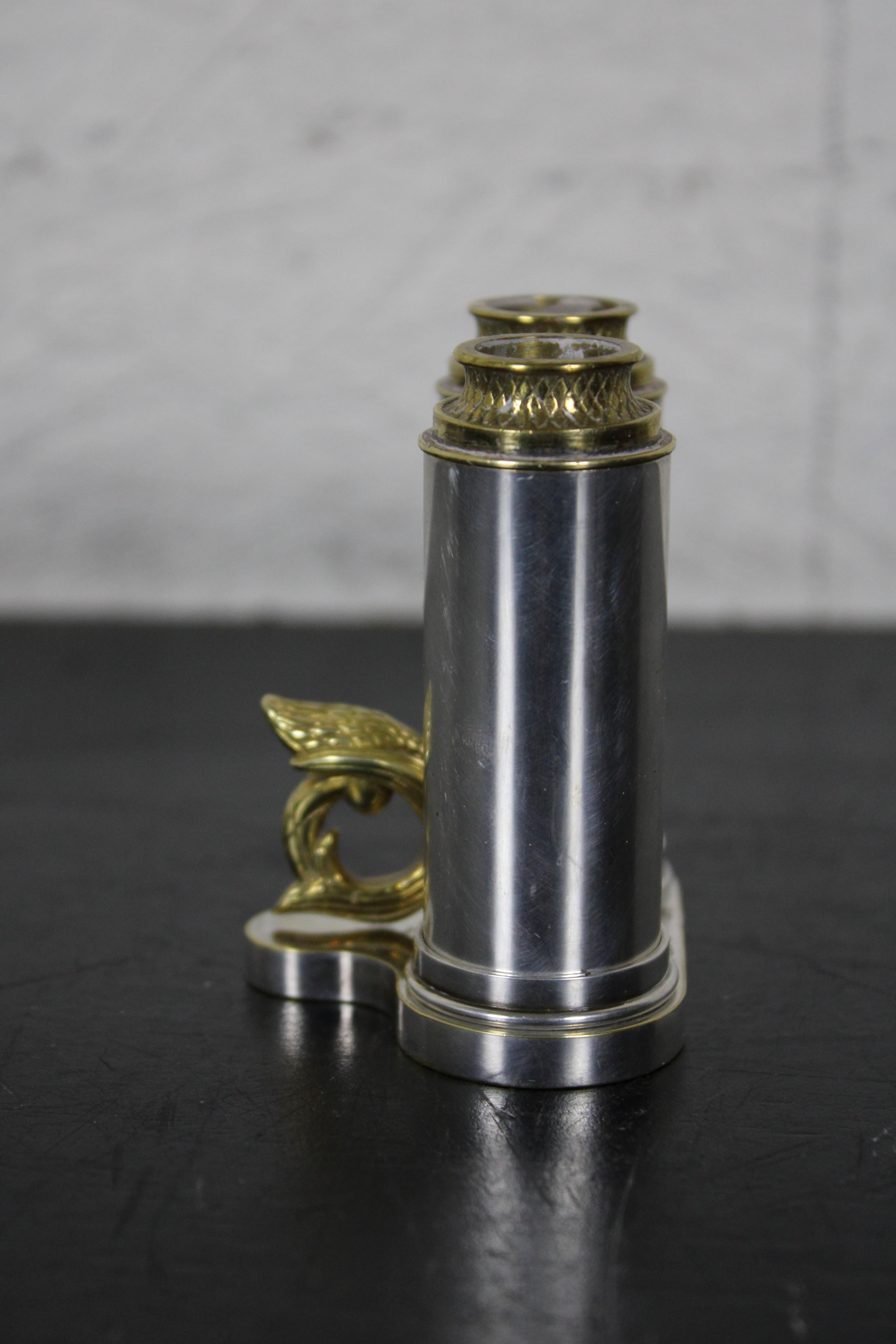 Dudek Swed Masters Sterling Silver & Brass Shabbat Travel Candlesticks Judaica For Sale 2