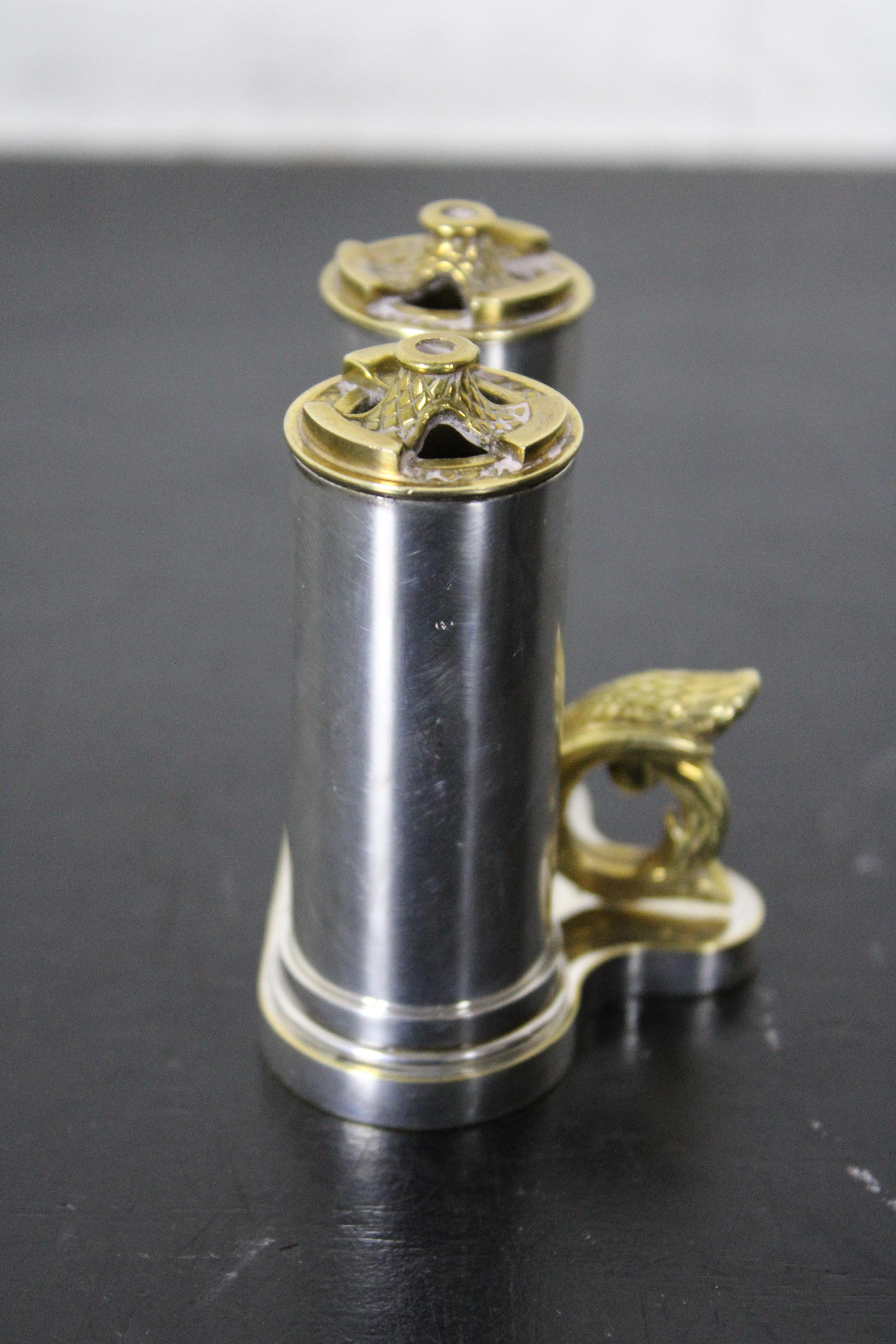 Dudek Swed Masters Sterling Silver & Brass Shabbat Travel Candlesticks Judaica For Sale 4