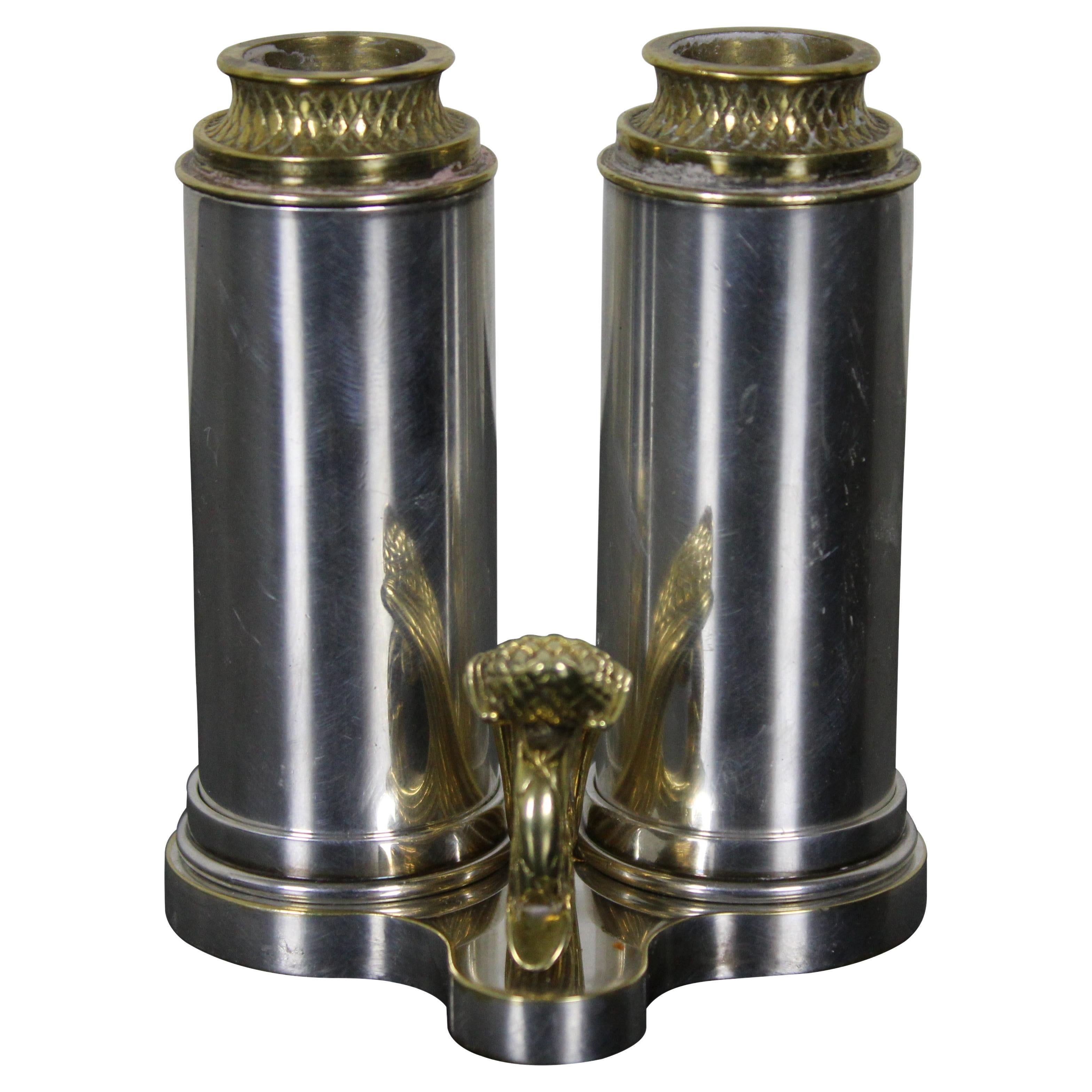 Dudek Swed Masters Sterling Silver & Brass Shabbat Travel Candlesticks Judaica For Sale