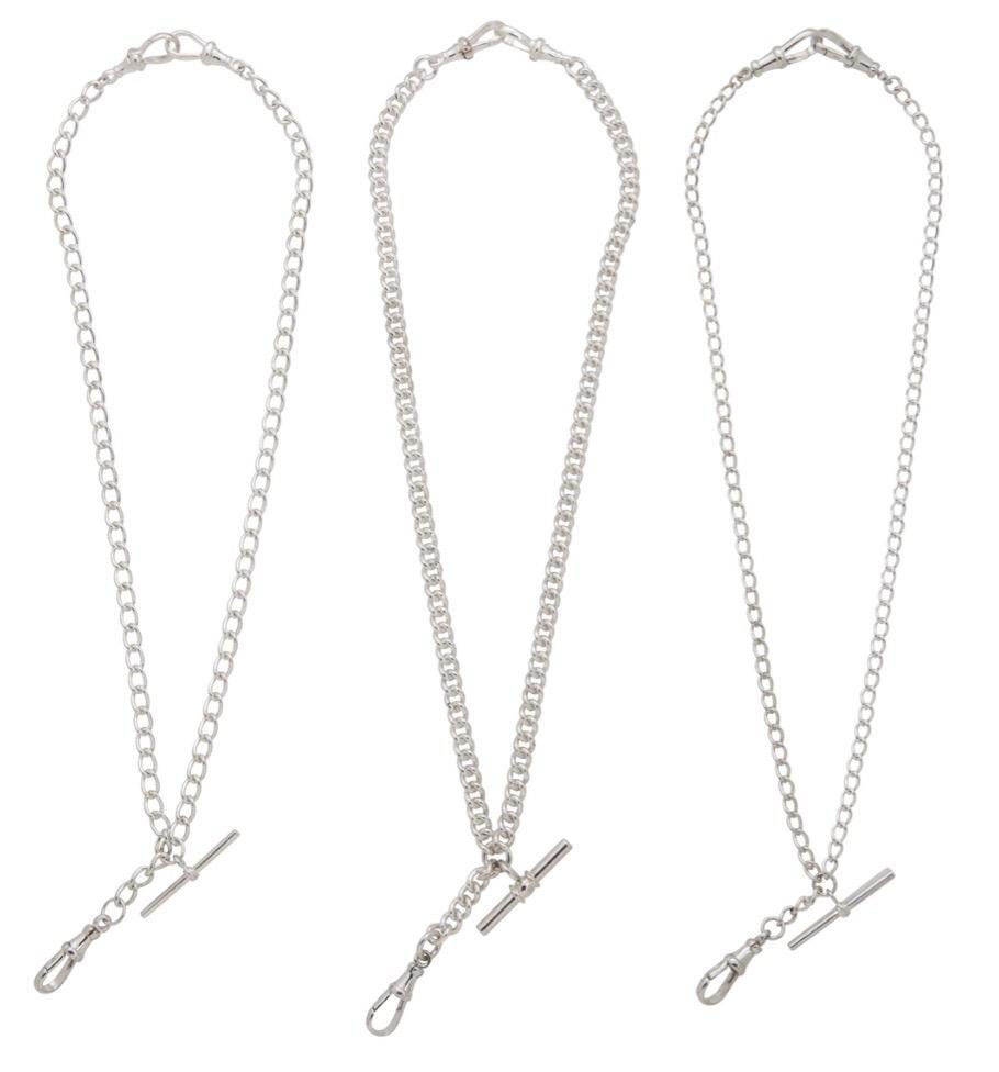 Dudley VanDyke Chelsea Double Albert chain in Sterling Silver, featuring 3 swivel clasps and a lovely solid sterling silver T-Bar in a 16