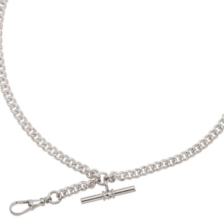 Dudley VanDyke Soho Double Albert chain in sterling silver, featuring 3 swivel clasps and a lovely solid sterling silver T-Bar in a 16