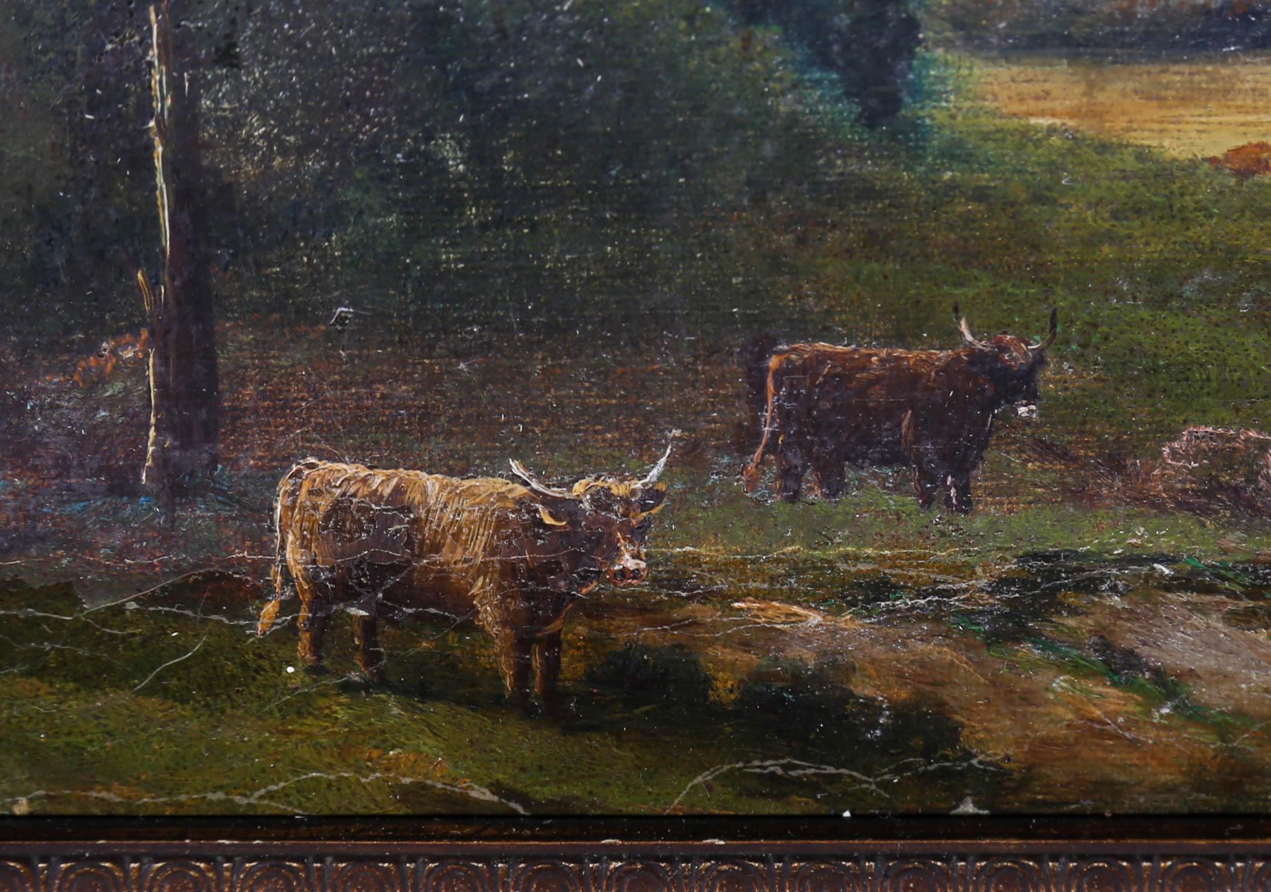 Dudley White - For Restoration 19th Century Oil, Cows in a Highland Landscape 4