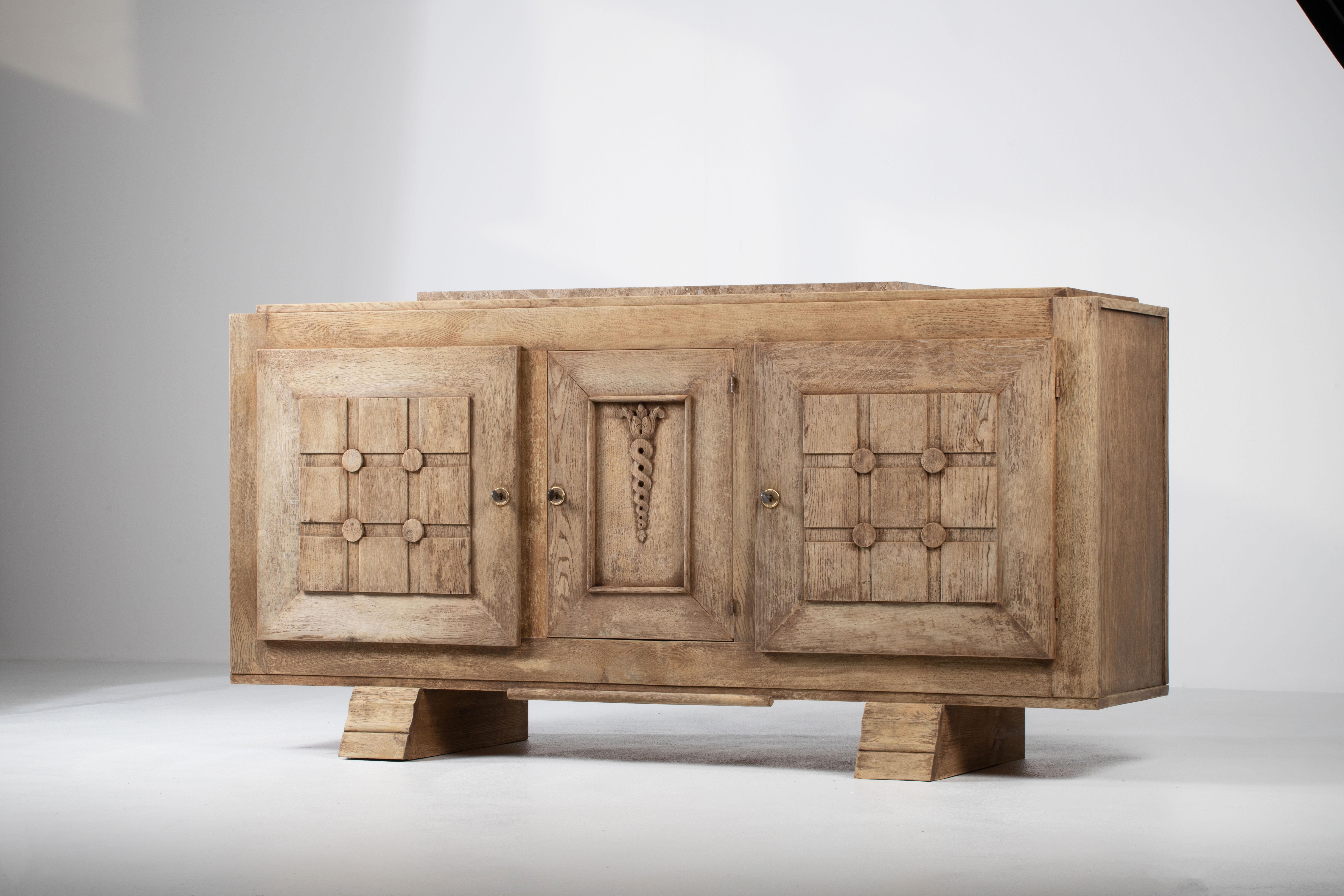 Mid-20th Century Dudouyt, Bleached Solid Oak Sideboard, France, 1940s For Sale
