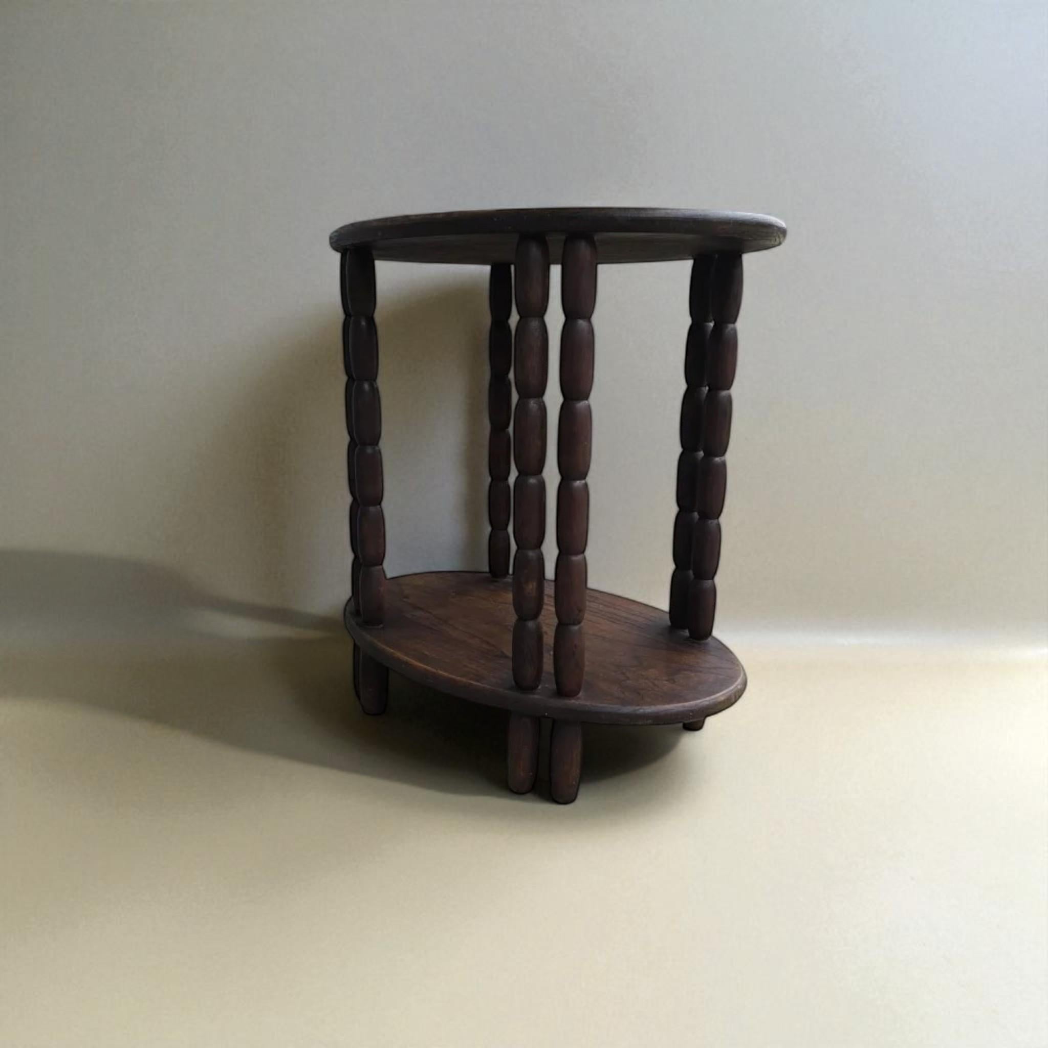 Dudouyt-Inspired Oval Side Table  Mid-20th Century Style  Dark-Stained Oak For Sale 6