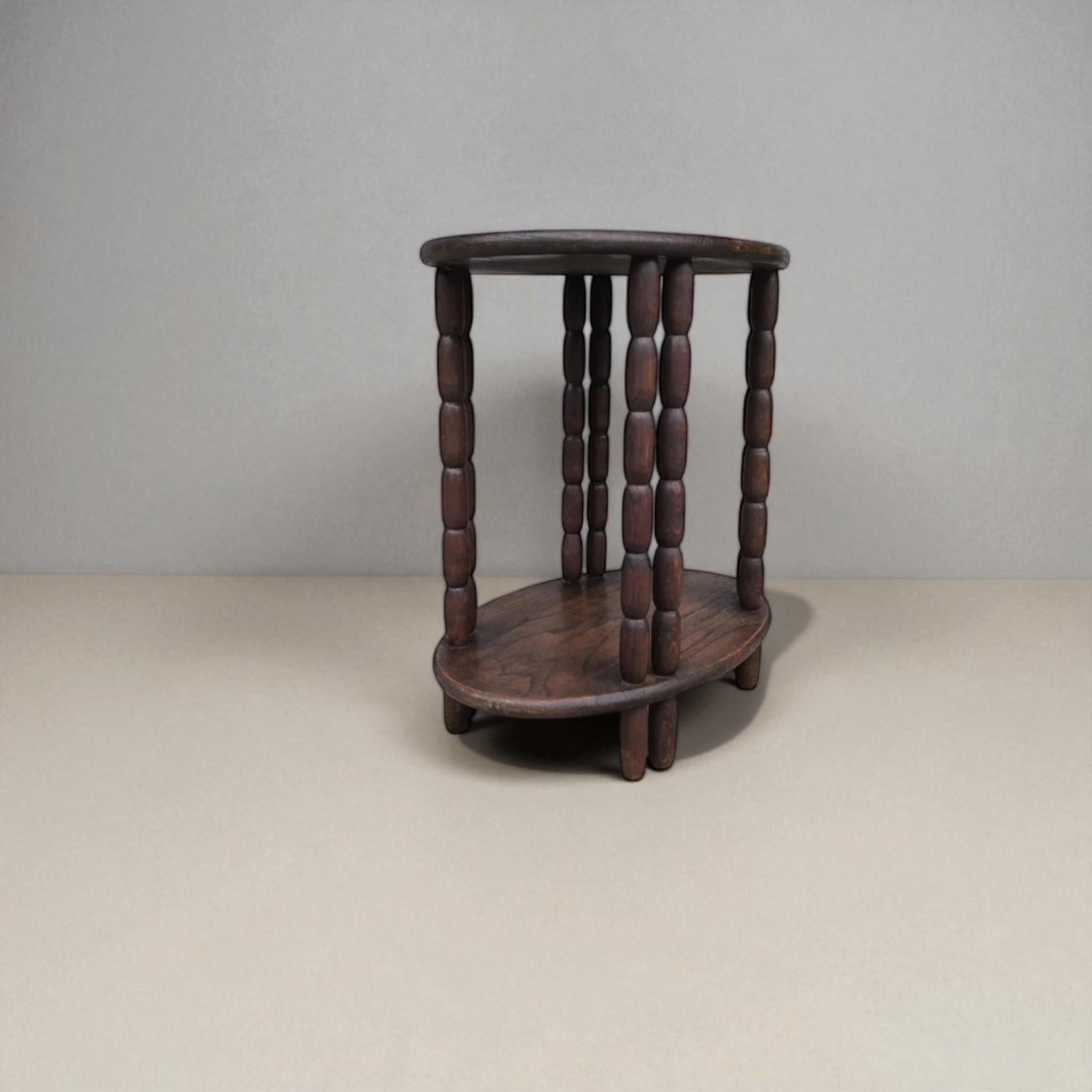 Dudouyt-Inspired Oval Side Table  Mid-20th Century Style  Dark-Stained Oak For Sale 7