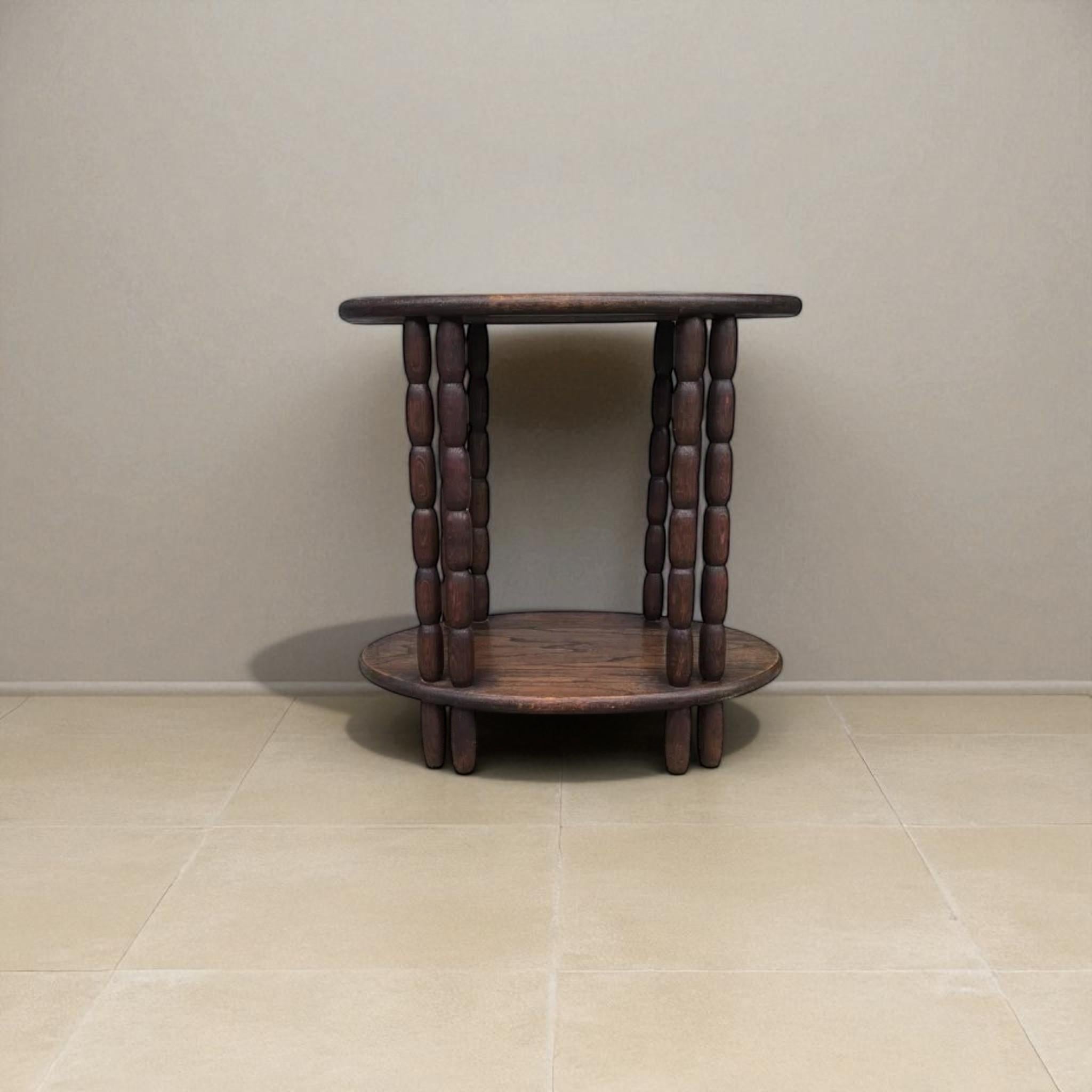 Art Deco Dudouyt-Inspired Oval Side Table  Mid-20th Century Style  Dark-Stained Oak For Sale