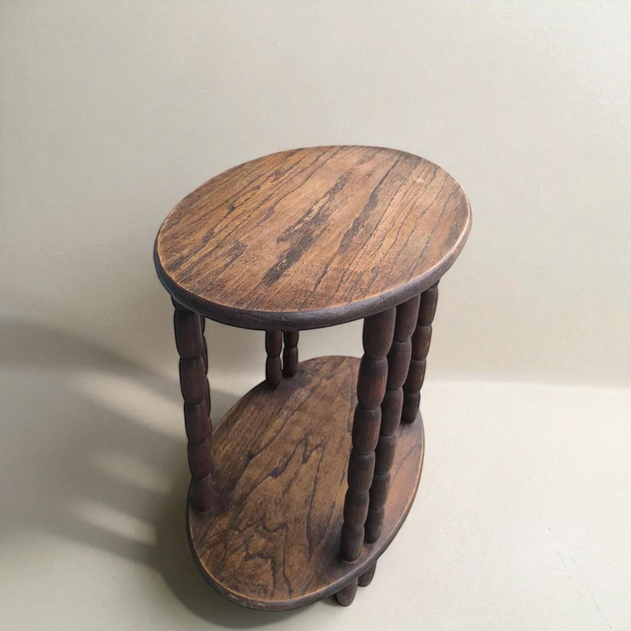 Dudouyt-Inspired Oval Side Table  Mid-20th Century Style  Dark-Stained Oak For Sale 1