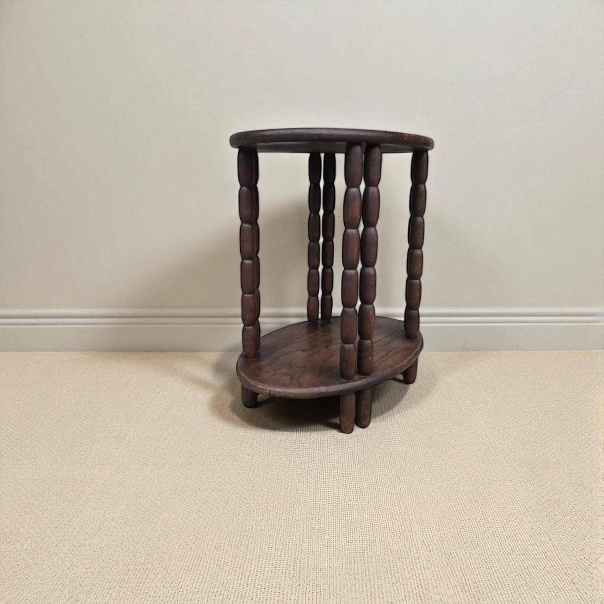 Dudouyt-Inspired Oval Side Table  Mid-20th Century Style  Dark-Stained Oak For Sale 2