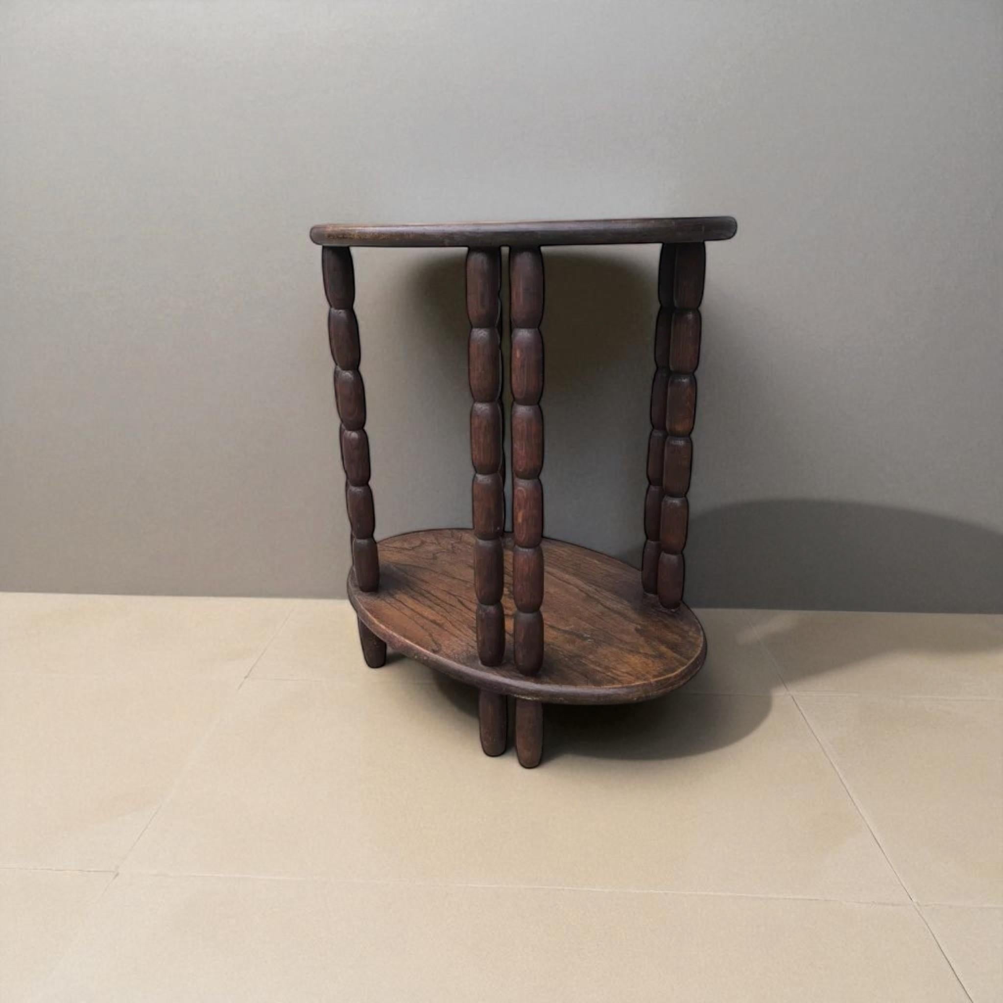Dudouyt-Inspired Oval Side Table  Mid-20th Century Style  Dark-Stained Oak For Sale 3