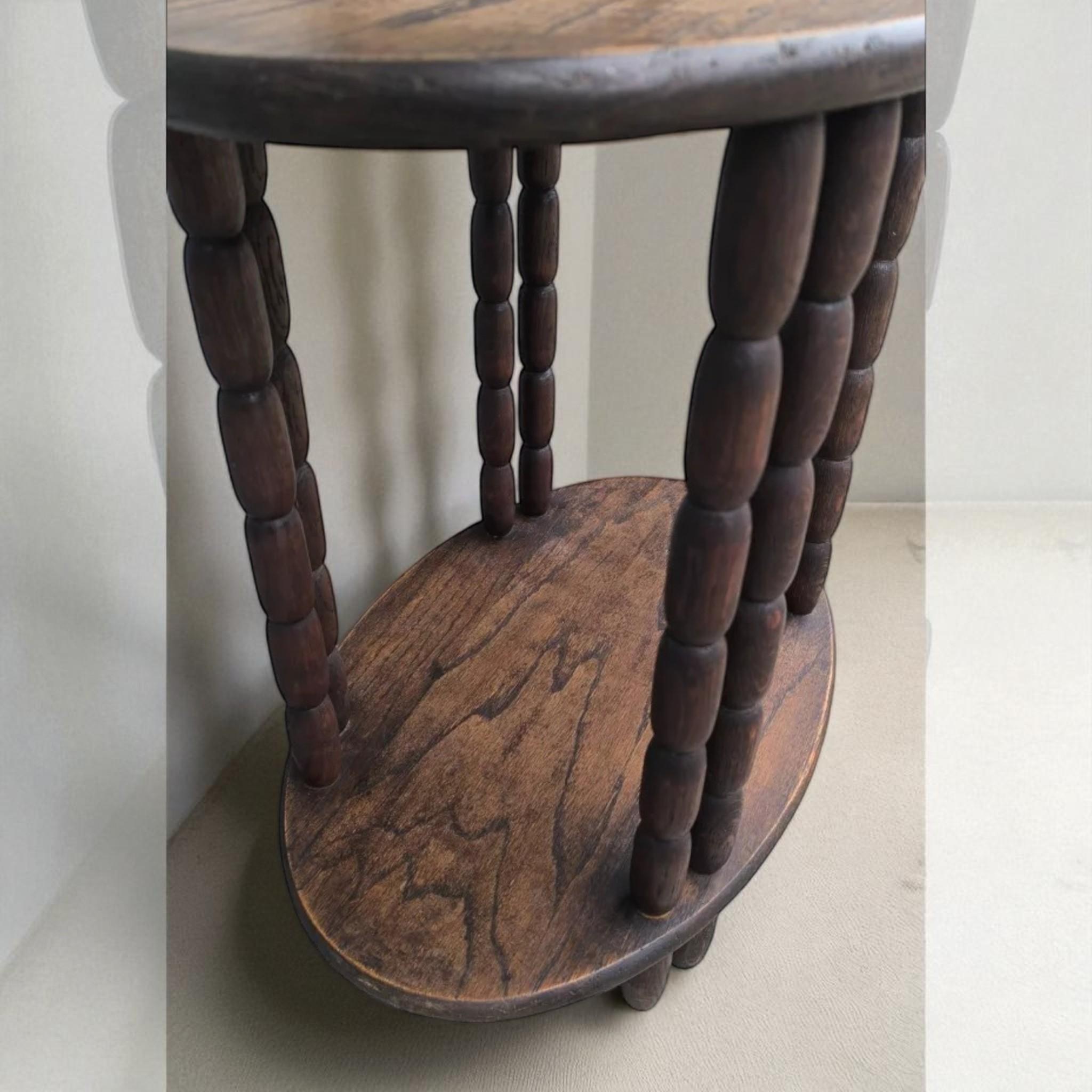 Dudouyt-Inspired Oval Side Table  Mid-20th Century Style  Dark-Stained Oak For Sale 4
