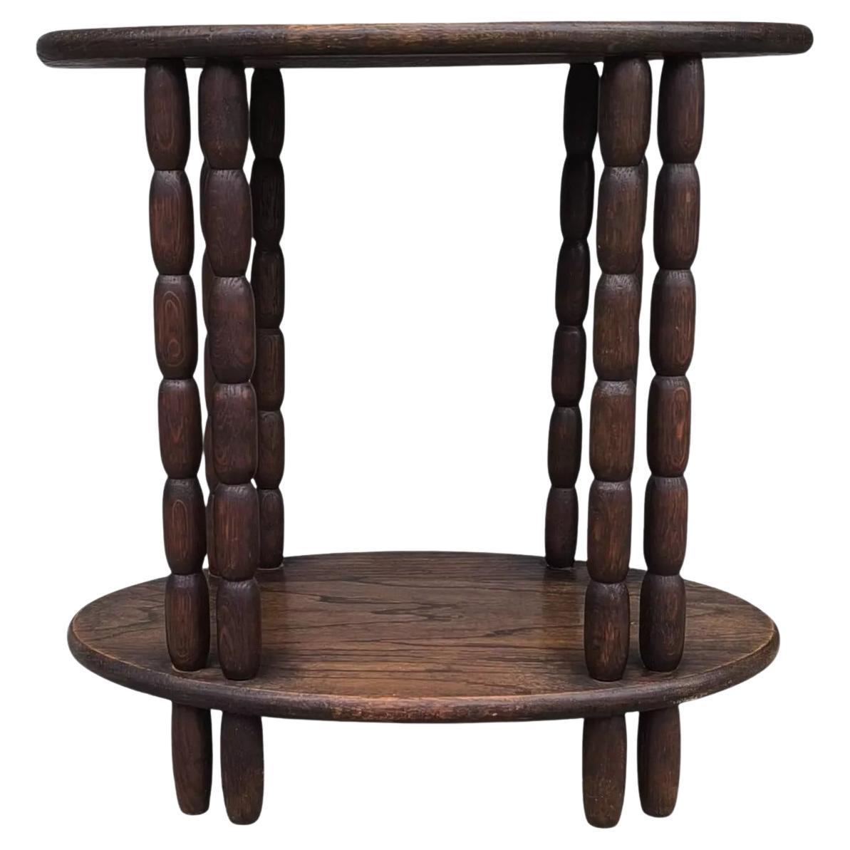 Dudouyt-Inspired Oval Side Table  Mid-20th Century Style  Dark-Stained Oak For Sale