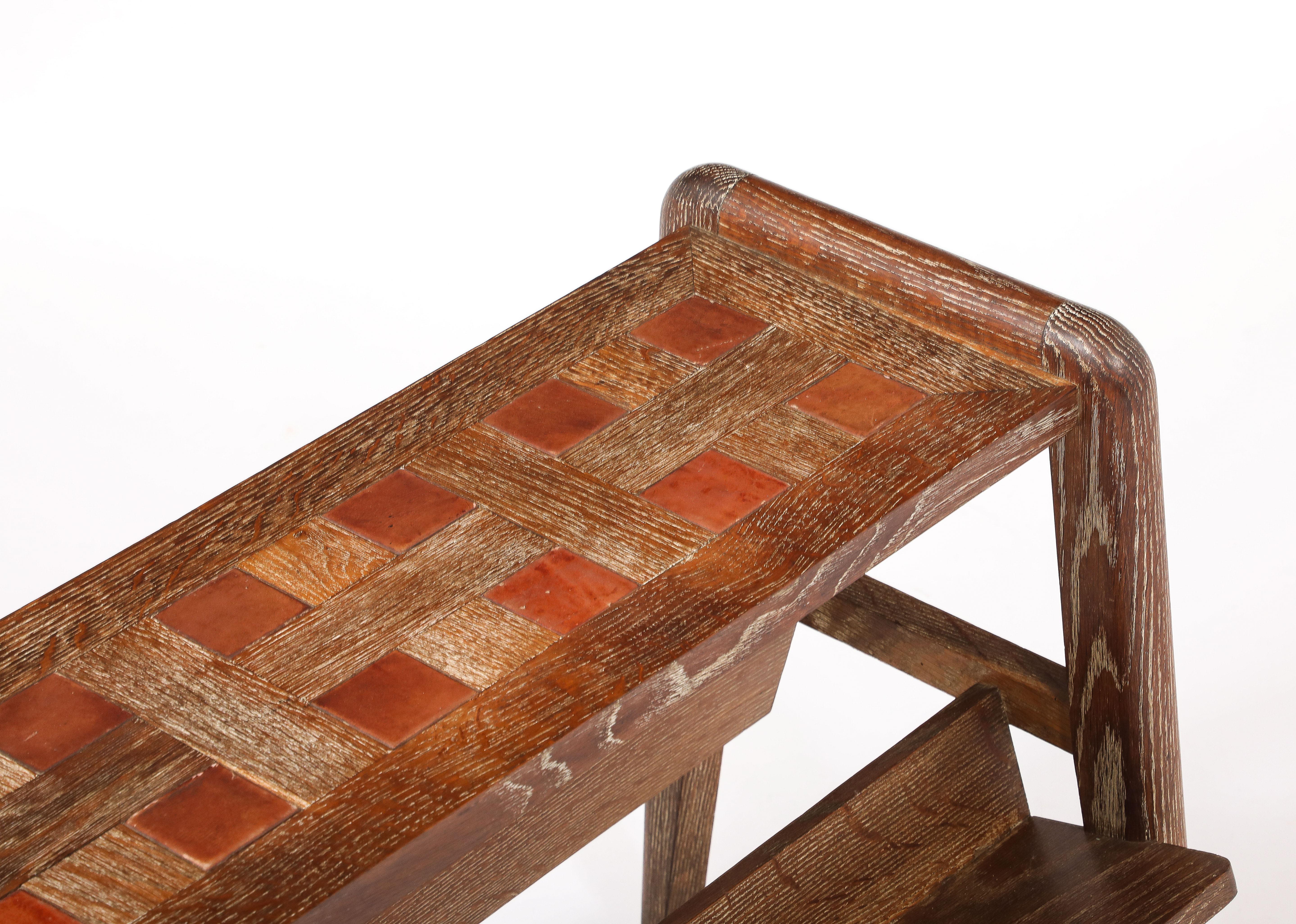 Dudouyt Oak End Table With Book Holders, France 1950's For Sale 3