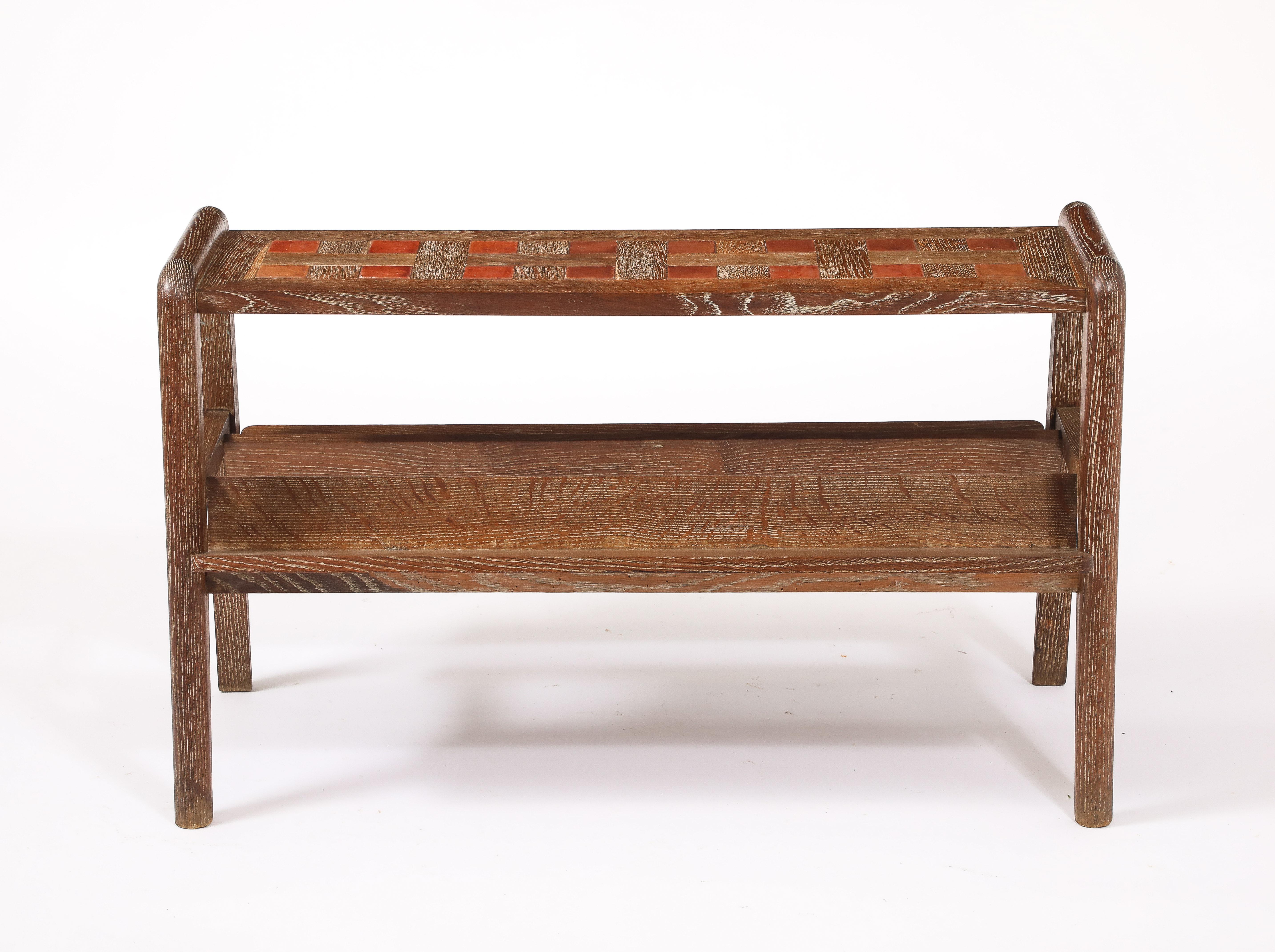 Dudouyt Oak End Table With Book Holders, France 1950's For Sale 4