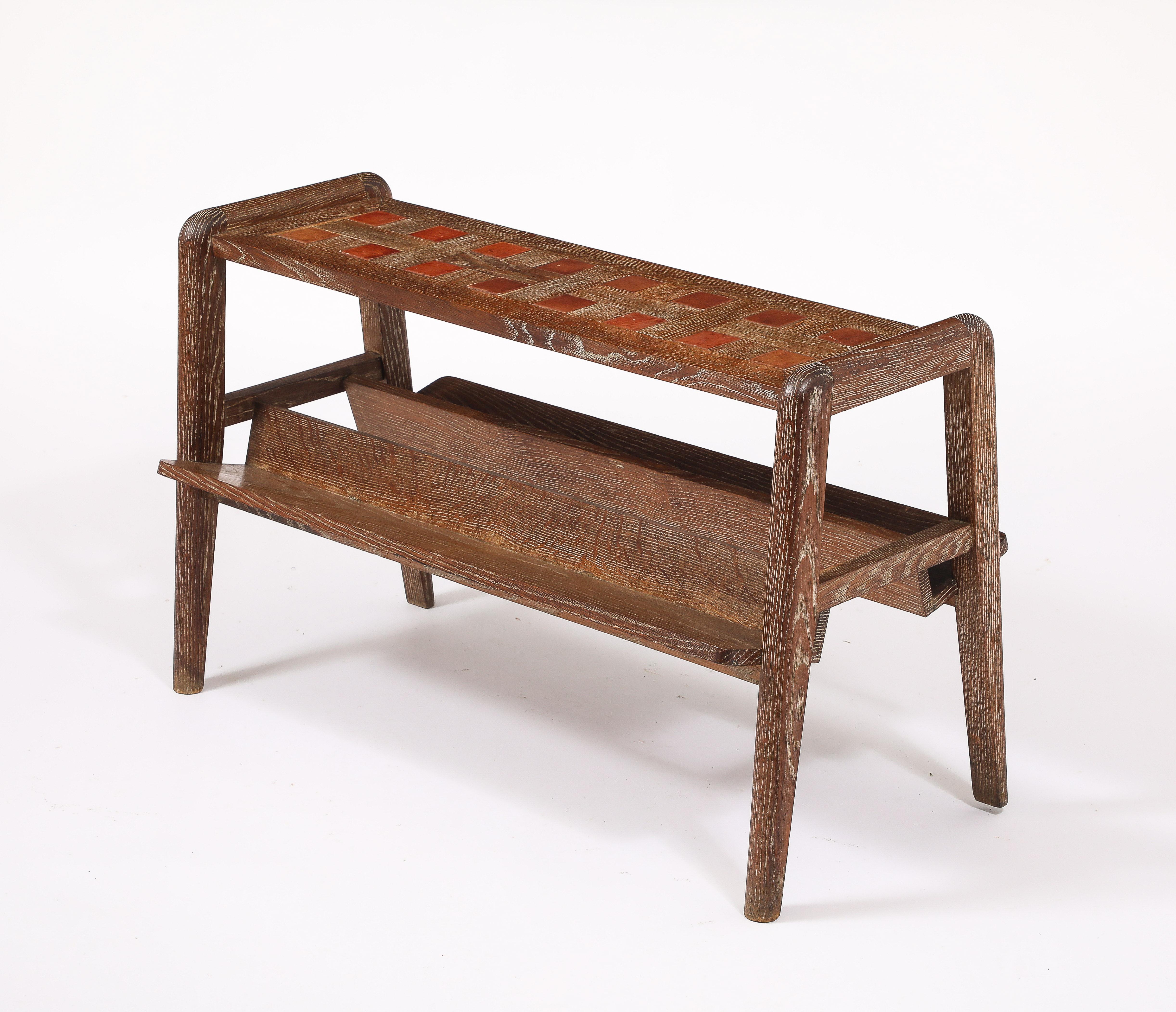 Dudouyt Oak End Table With Book Holders, France 1950's For Sale 5