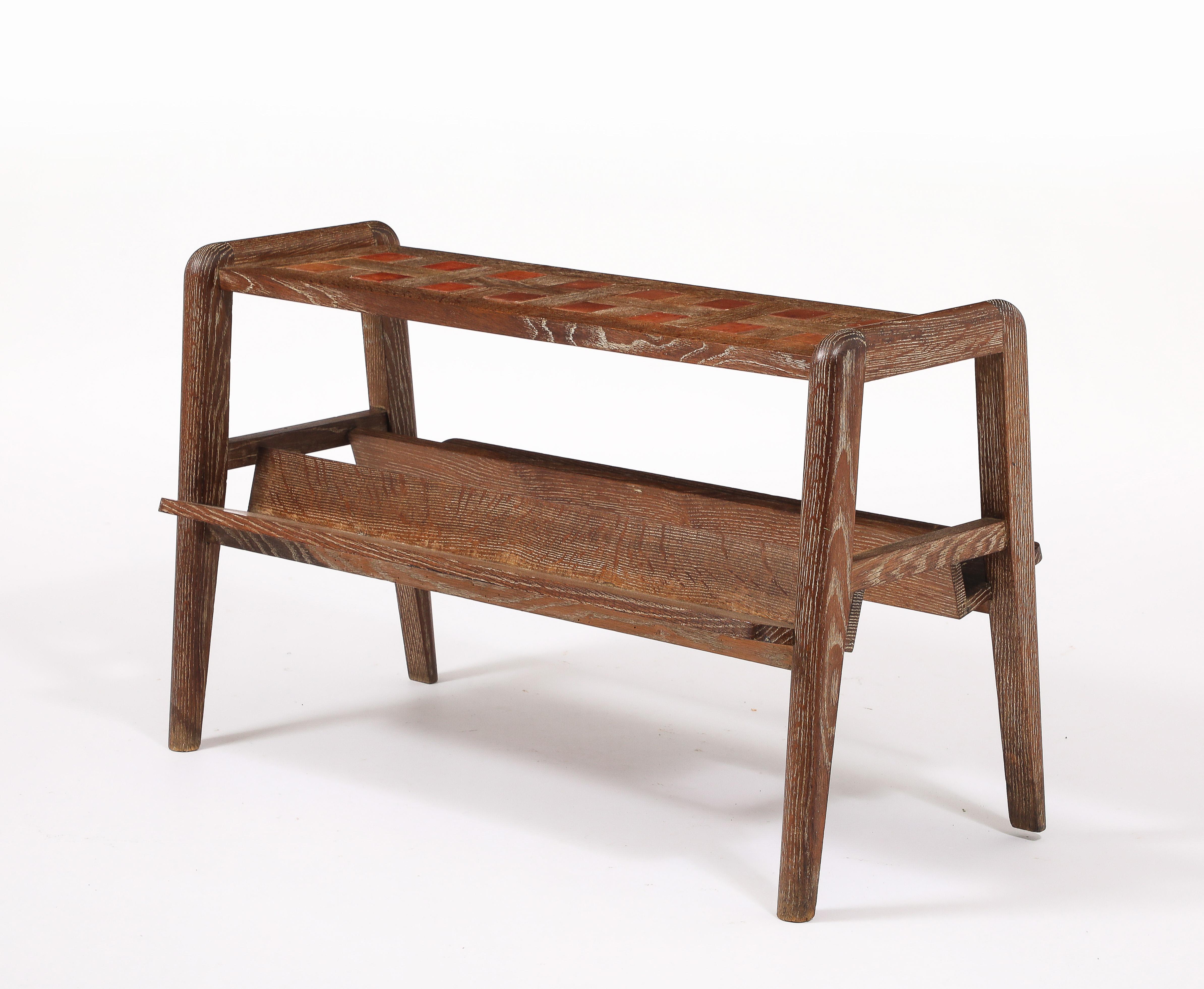 Dudouyt Oak End Table With Book Holders, France 1950's For Sale 6