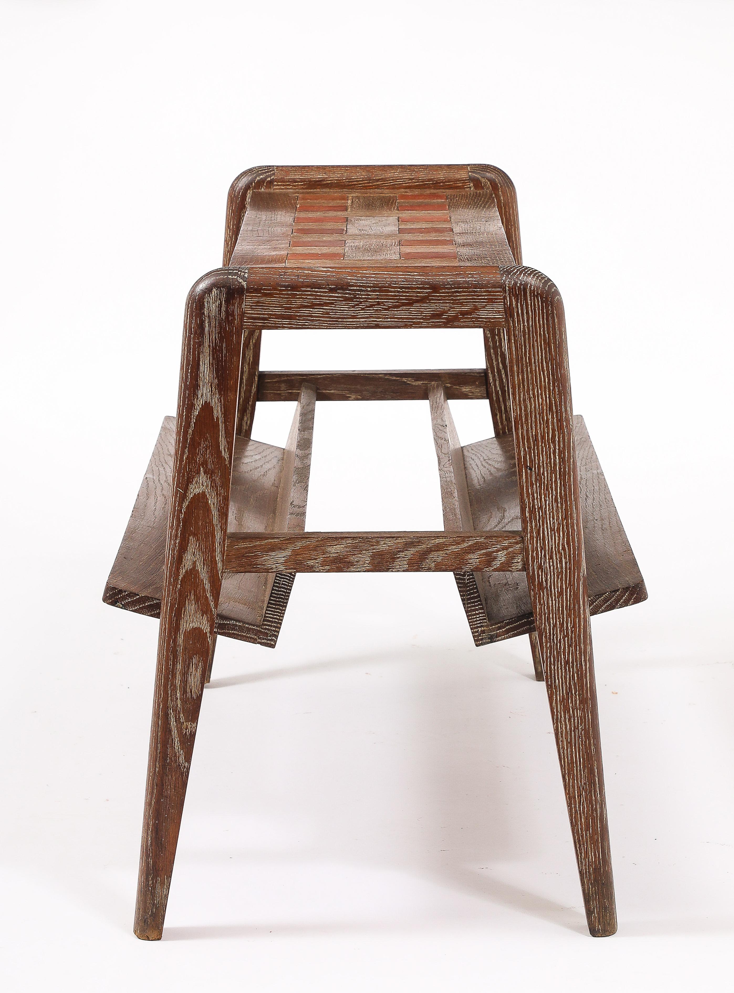Dudouyt Oak End Table With Book Holders, France 1950's For Sale 7