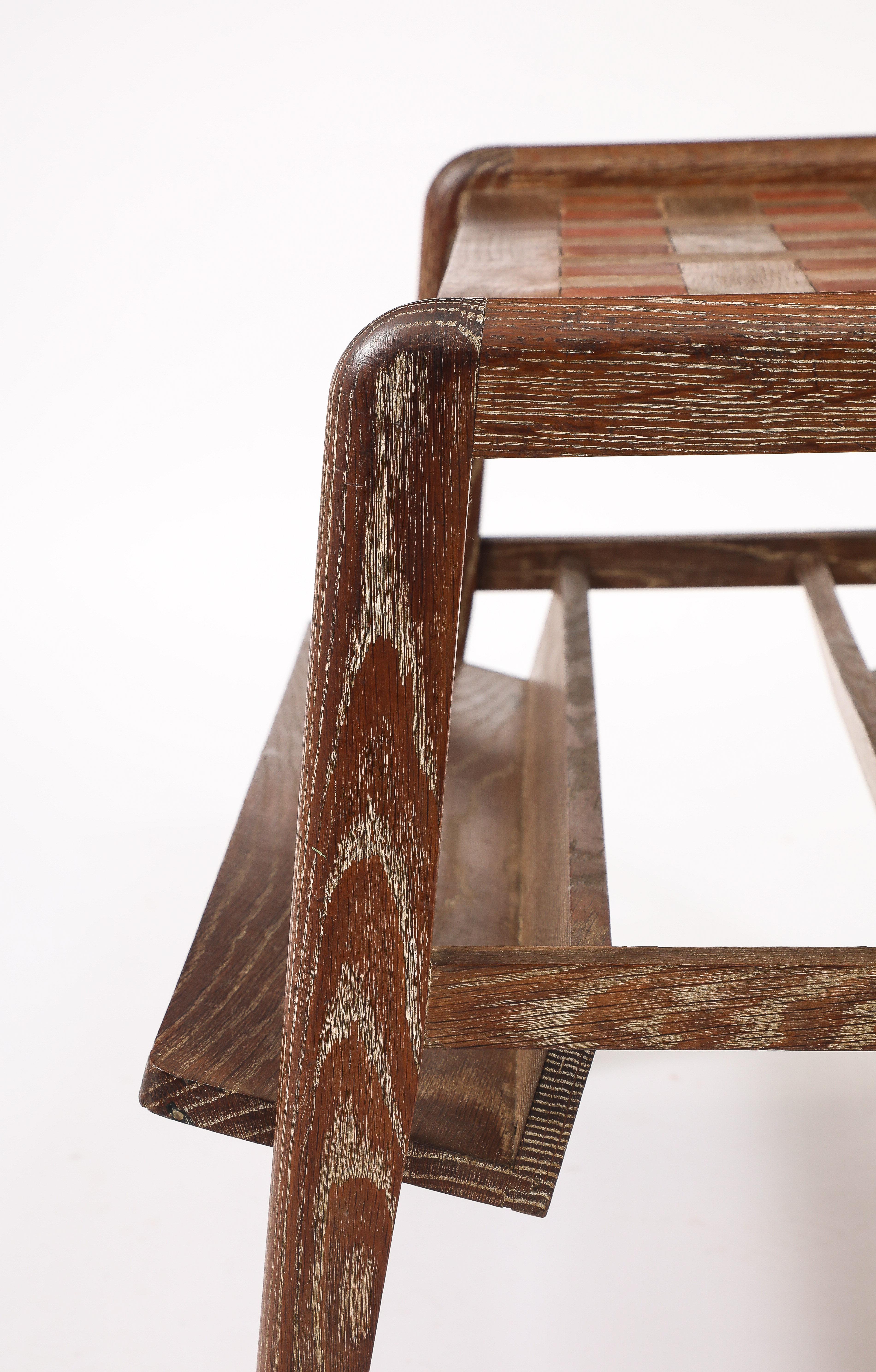Dudouyt Oak End Table With Book Holders, France 1950's For Sale 9