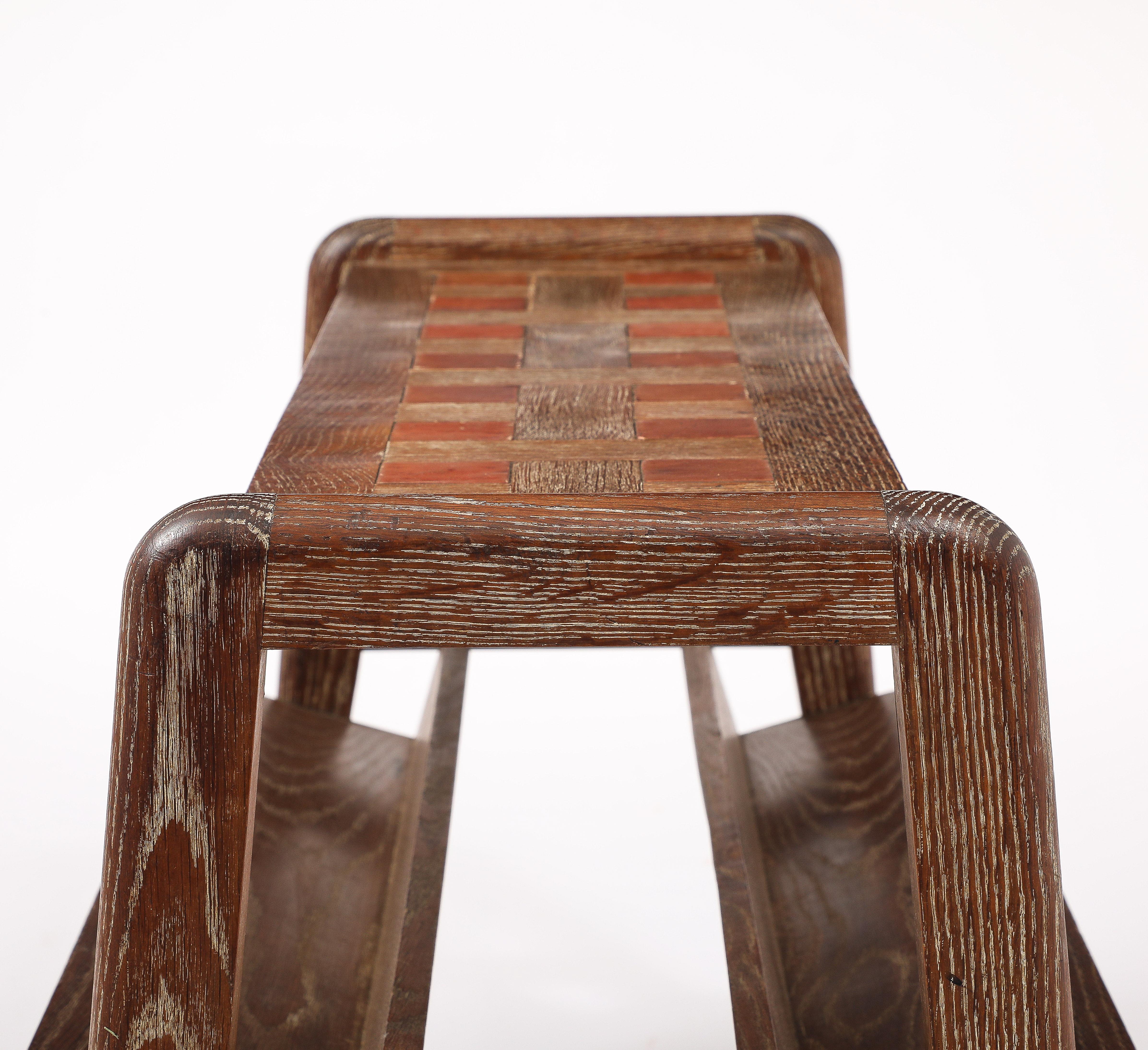 Dudouyt Oak End Table With Book Holders, France 1950's For Sale 10