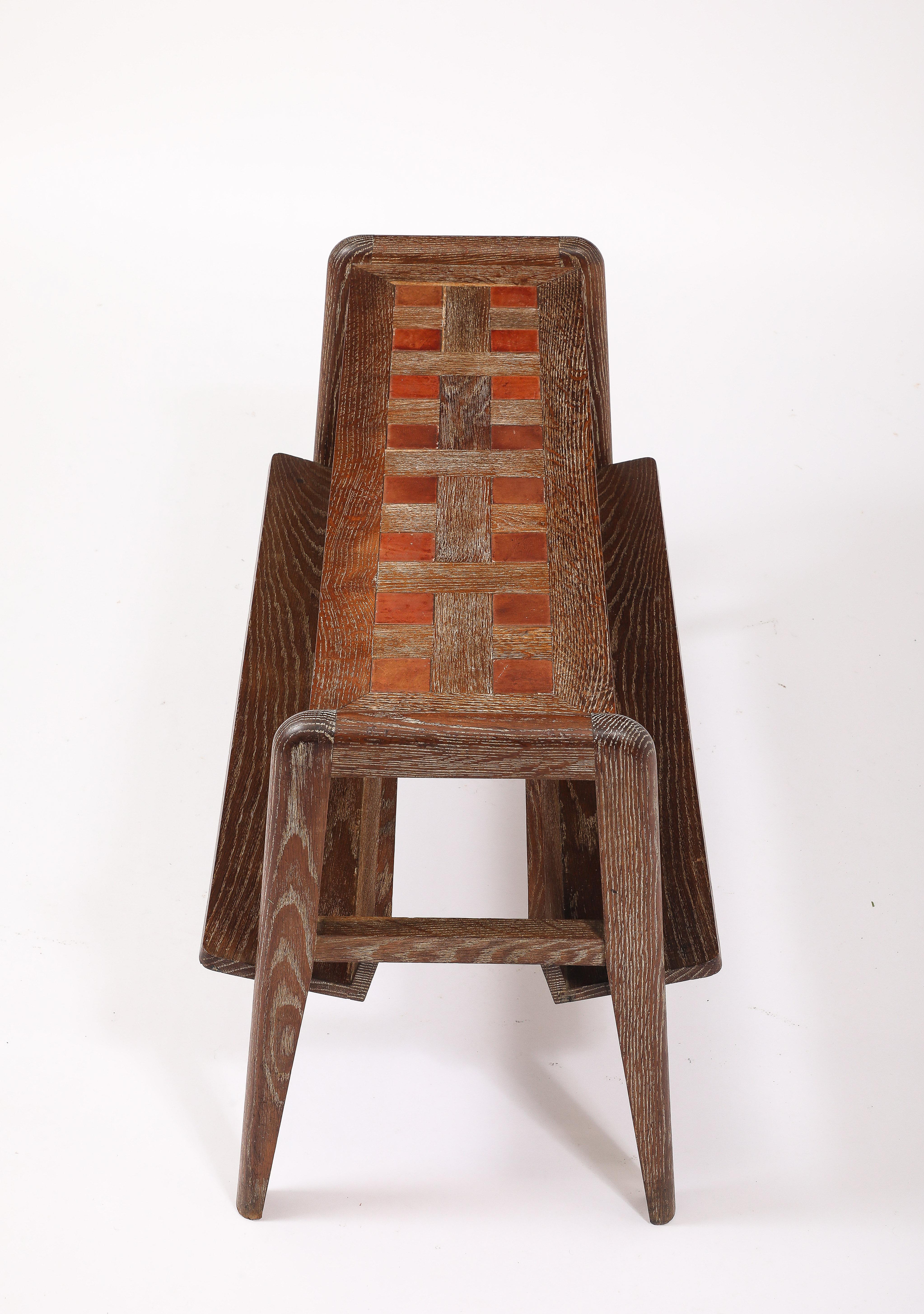 Dudouyt Oak End Table With Book Holders, France 1950's For Sale 11