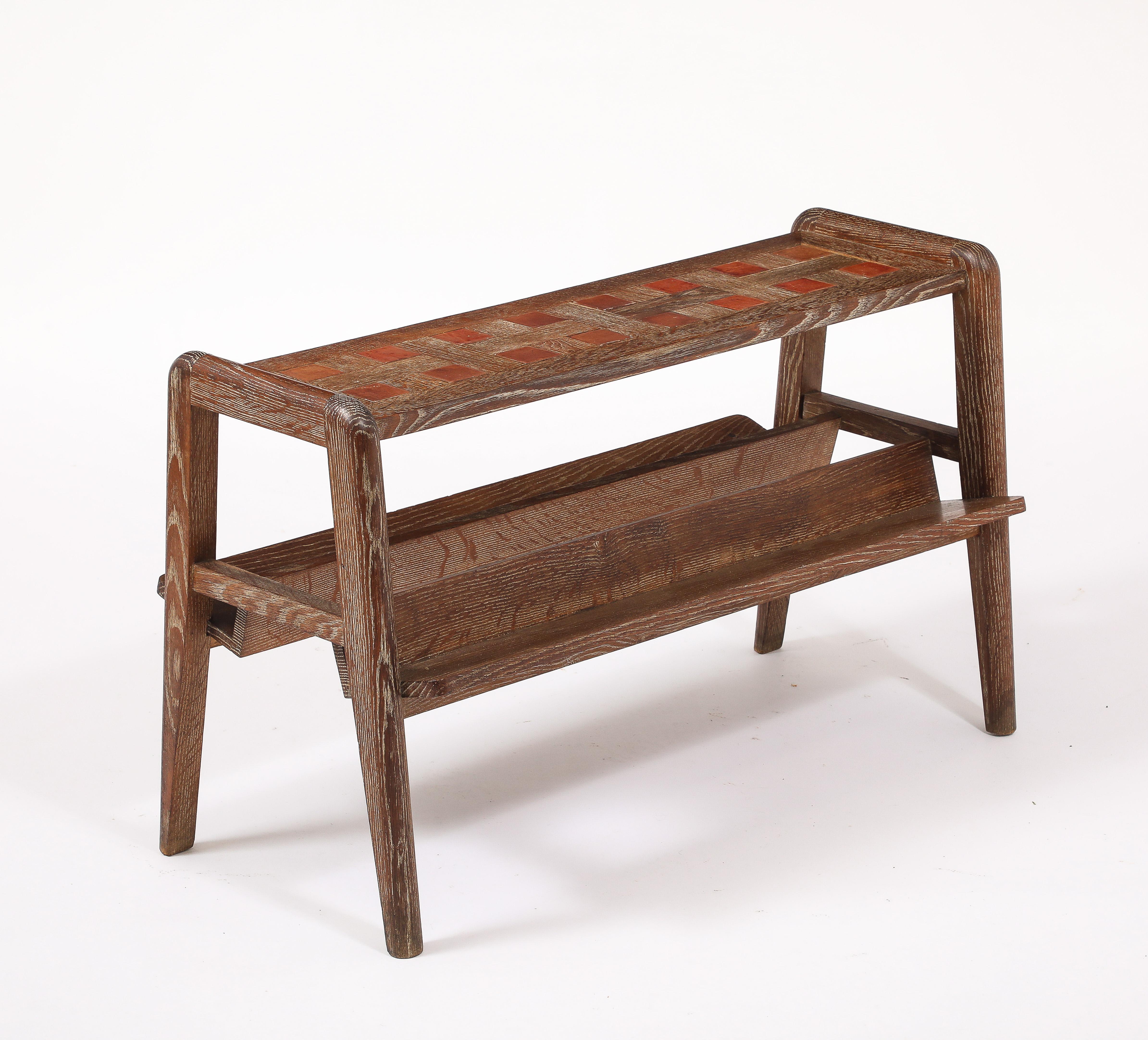 Dudouyt Oak End Table With Book Holders, France 1950's For Sale 12