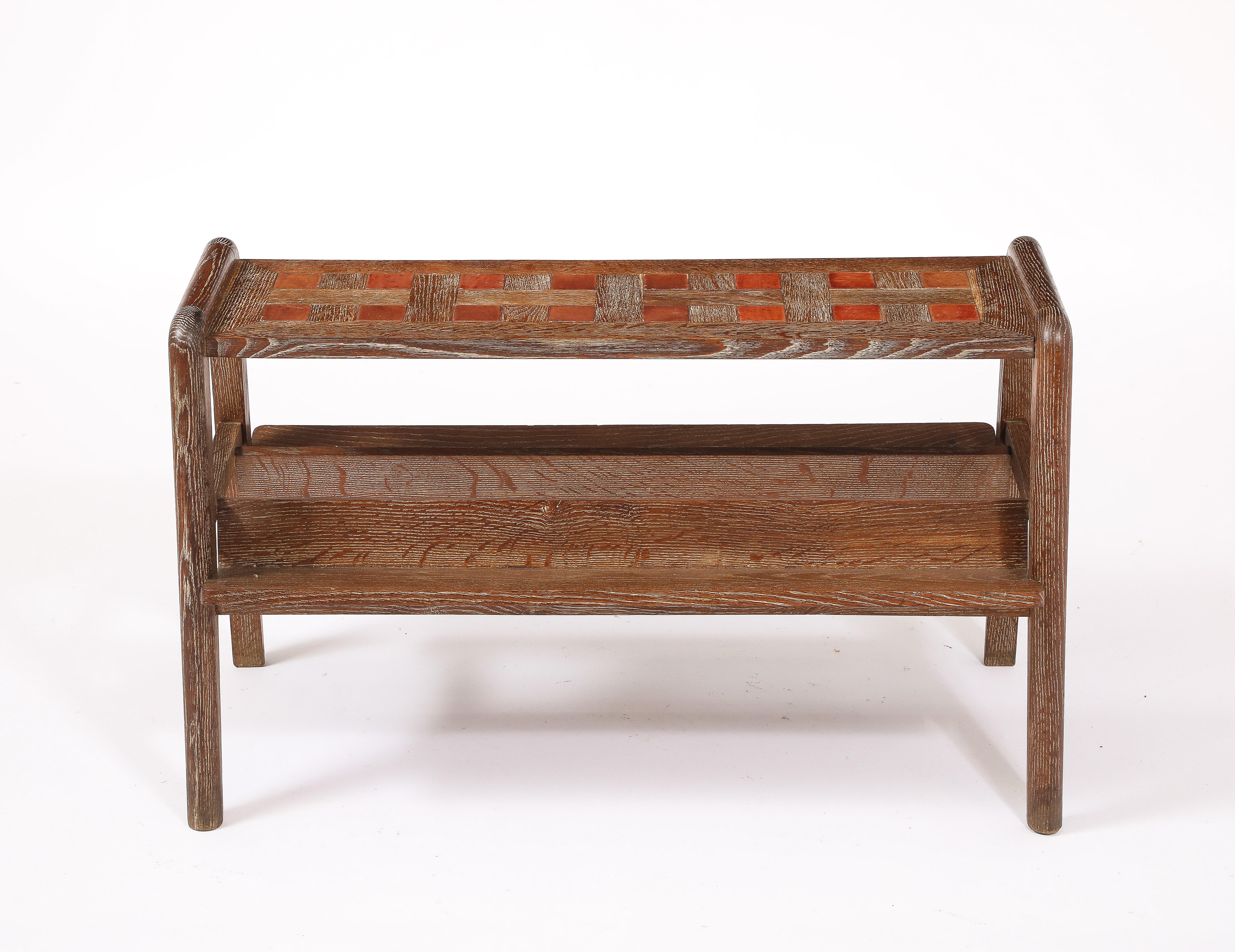 Mid-Century Modern Dudouyt Oak End Table With Book Holders, France 1950's For Sale