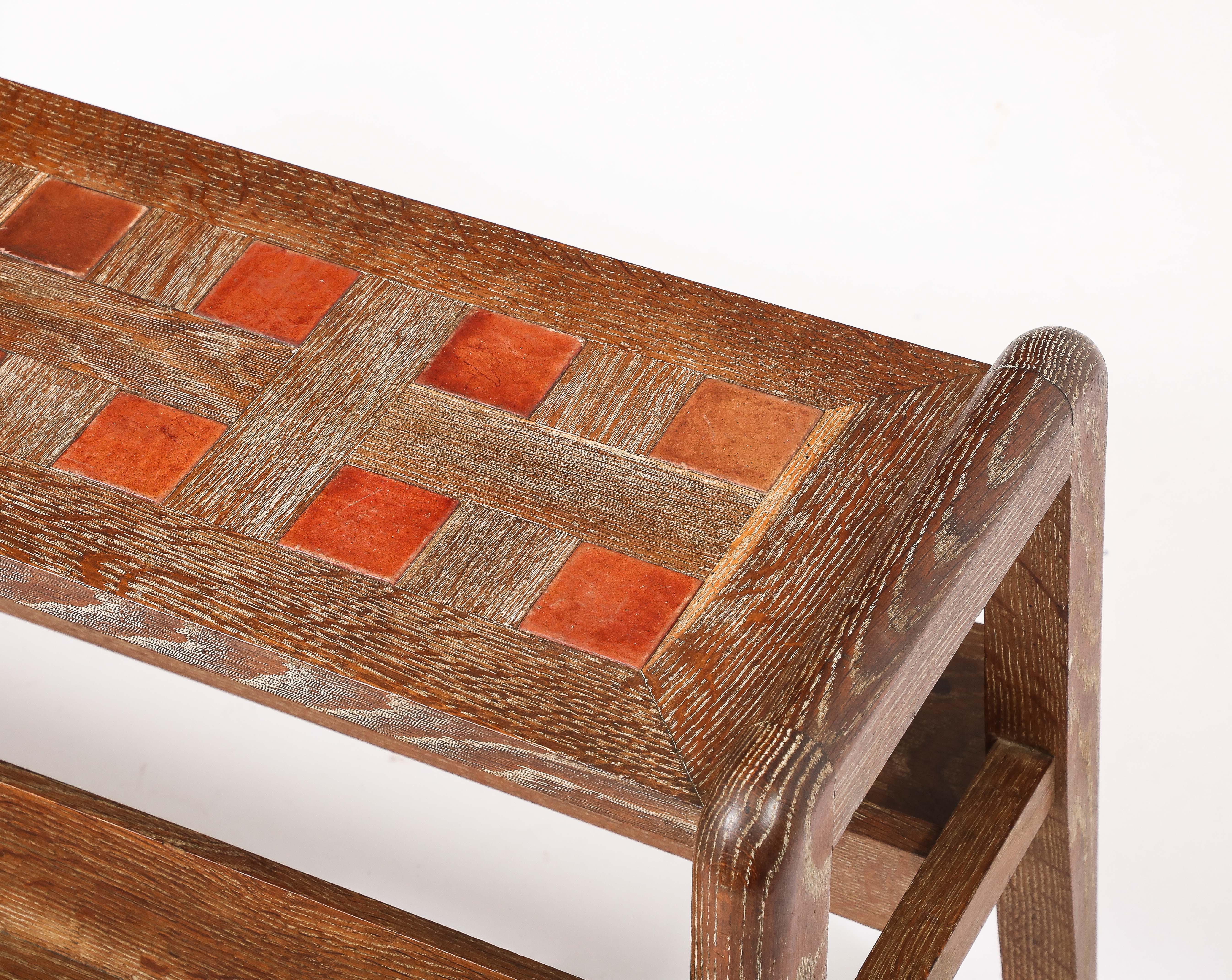 20th Century Dudouyt Oak End Table With Book Holders, France 1950's For Sale