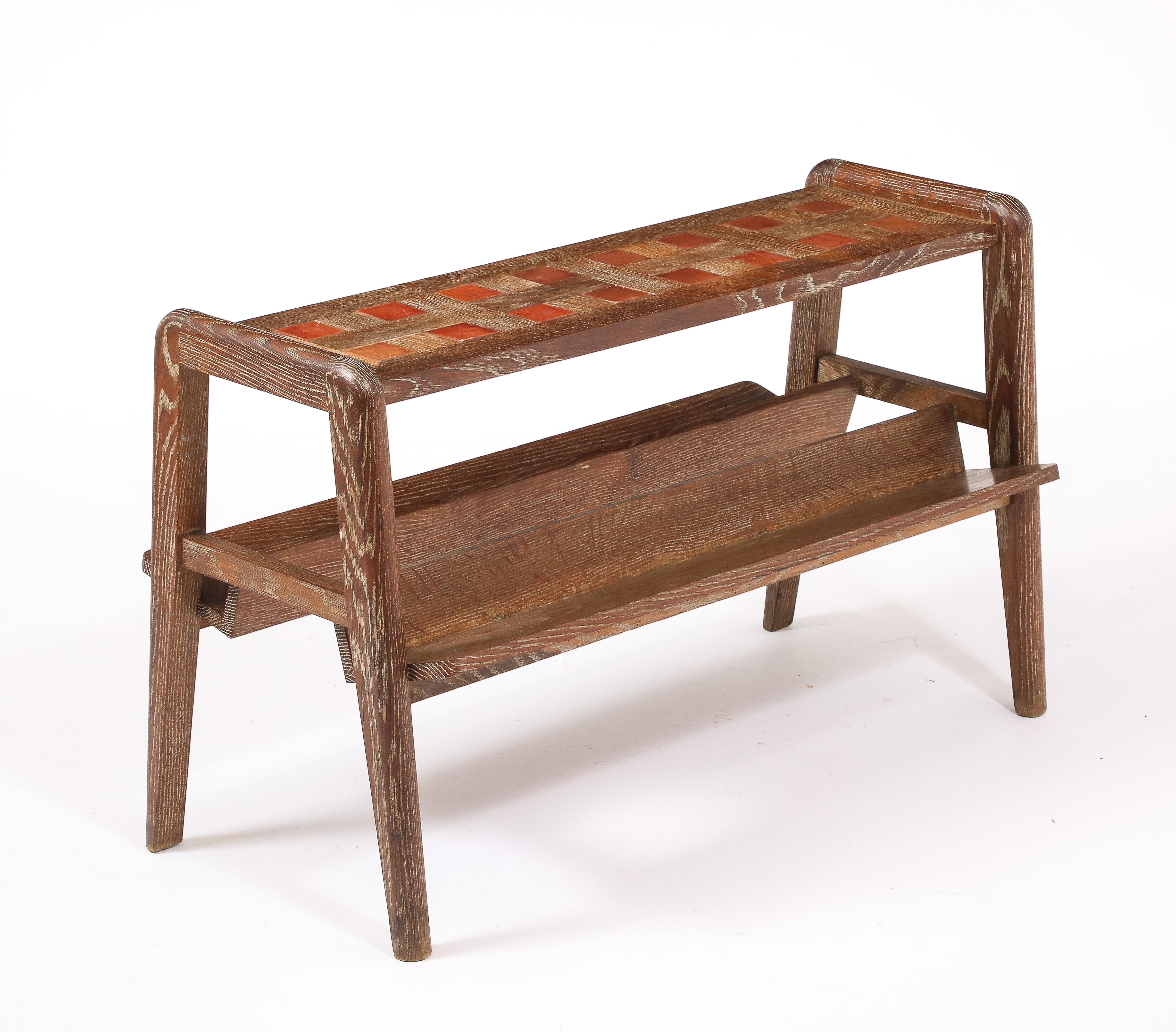 Dudouyt Oak End Table With Book Holders, France 1950's For Sale 1