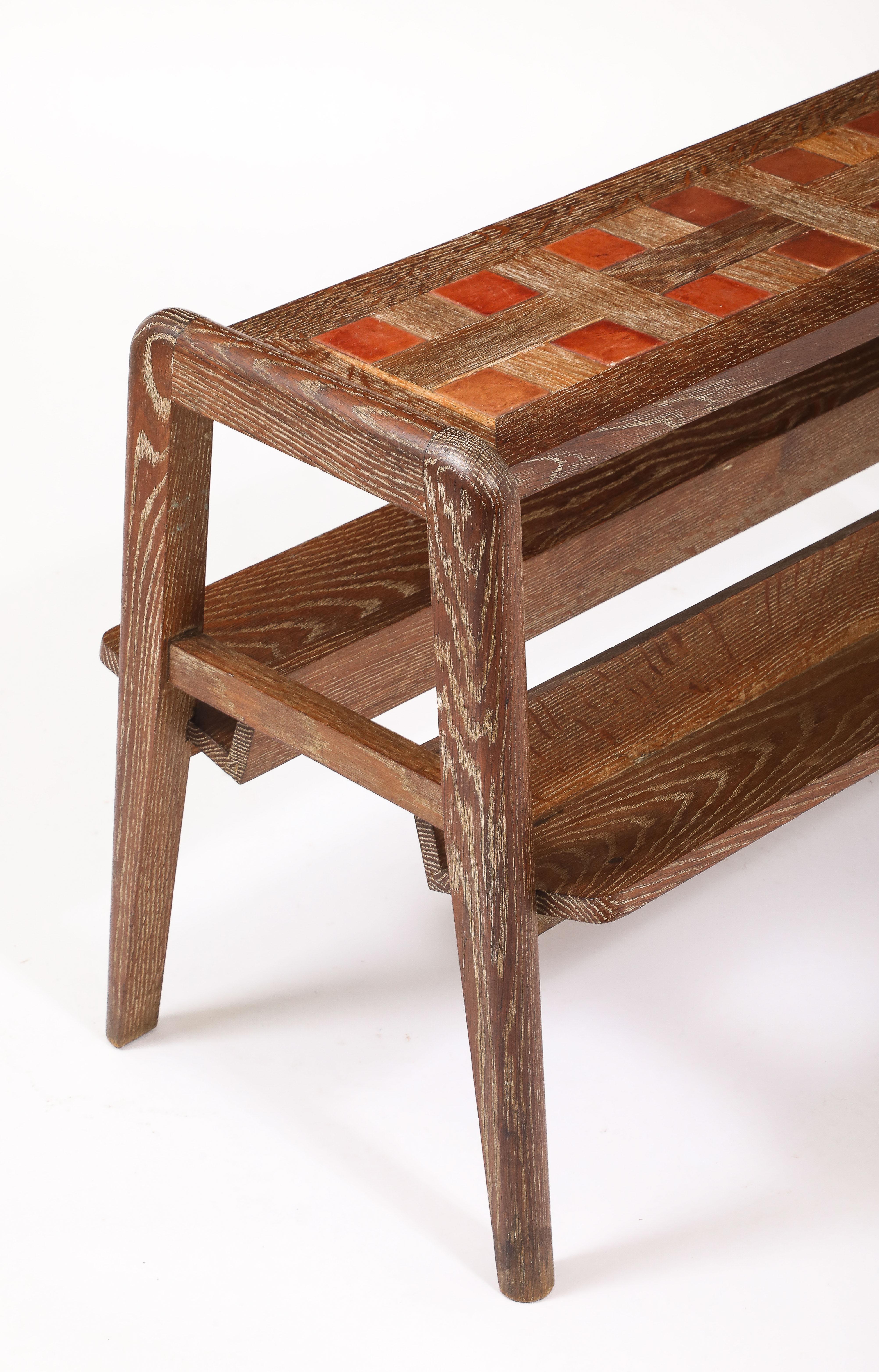Dudouyt Oak End Table With Book Holders, France 1950's For Sale 2