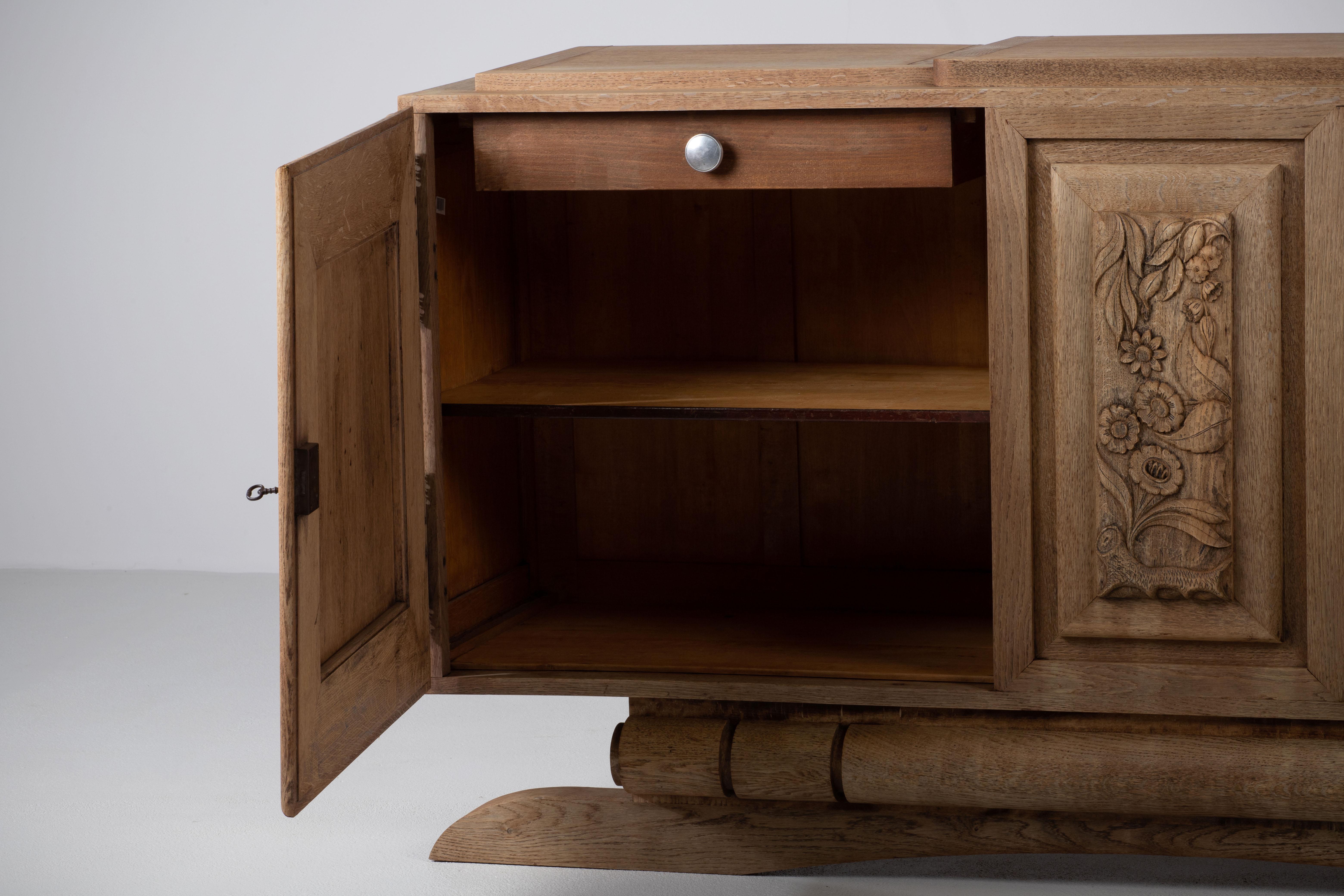 Dudouyt, Solid Oak Sideboard, France, 1940s For Sale 9