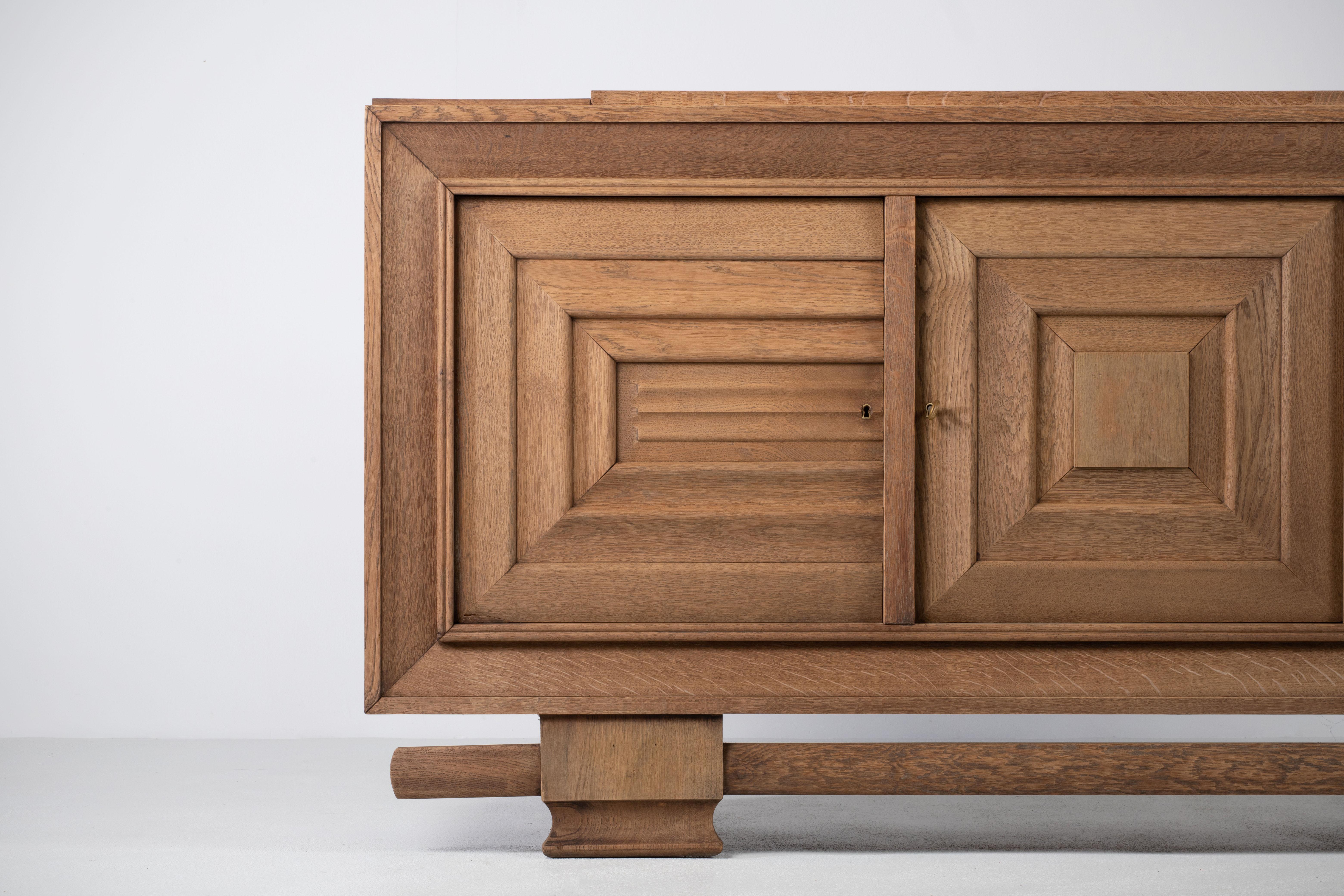 Mid-Century Modern Dudouyt, Solid Oak Sideboard, France, 1940s