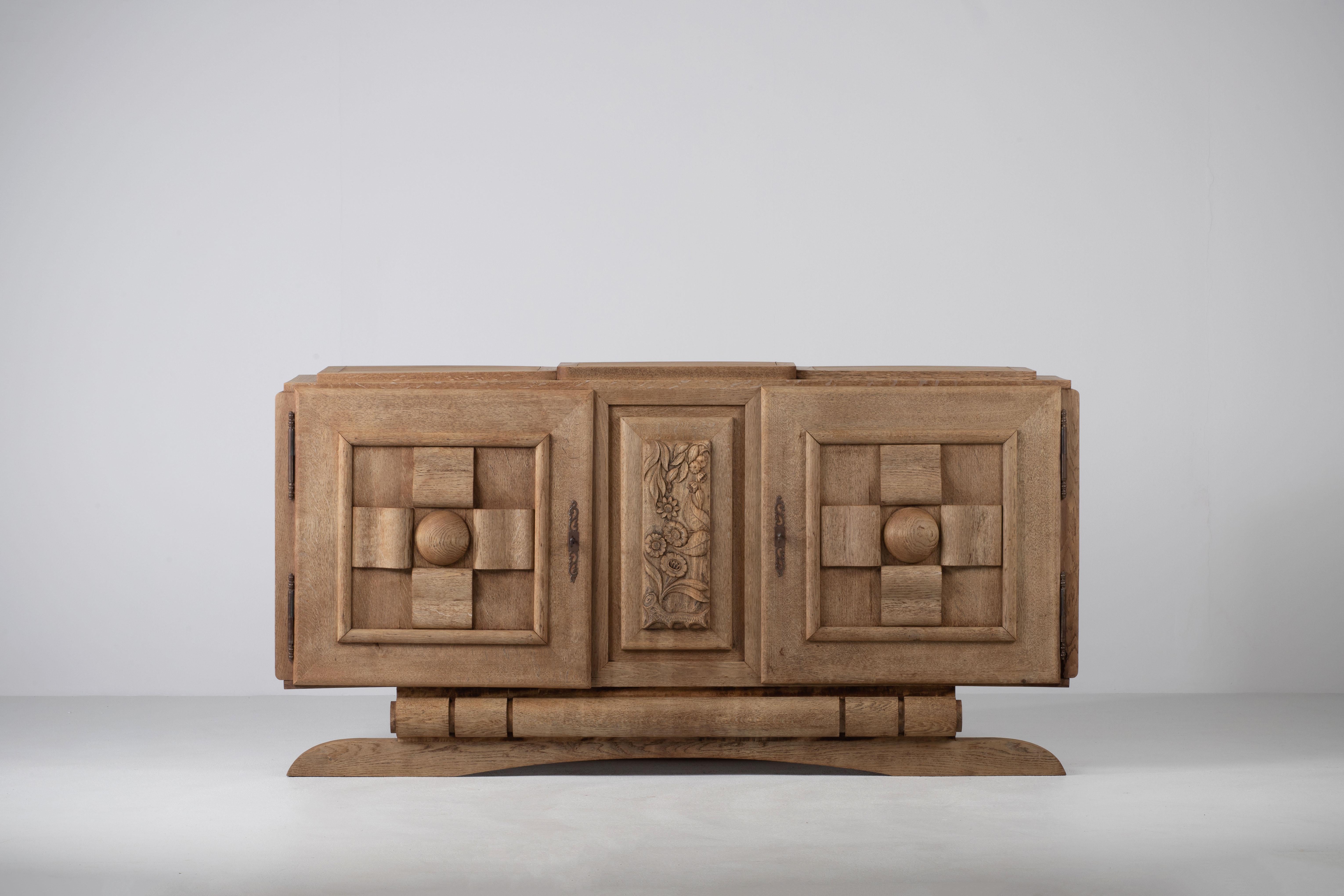 Dudouyt, Solid Oak Sideboard, France, 1940s For Sale 5