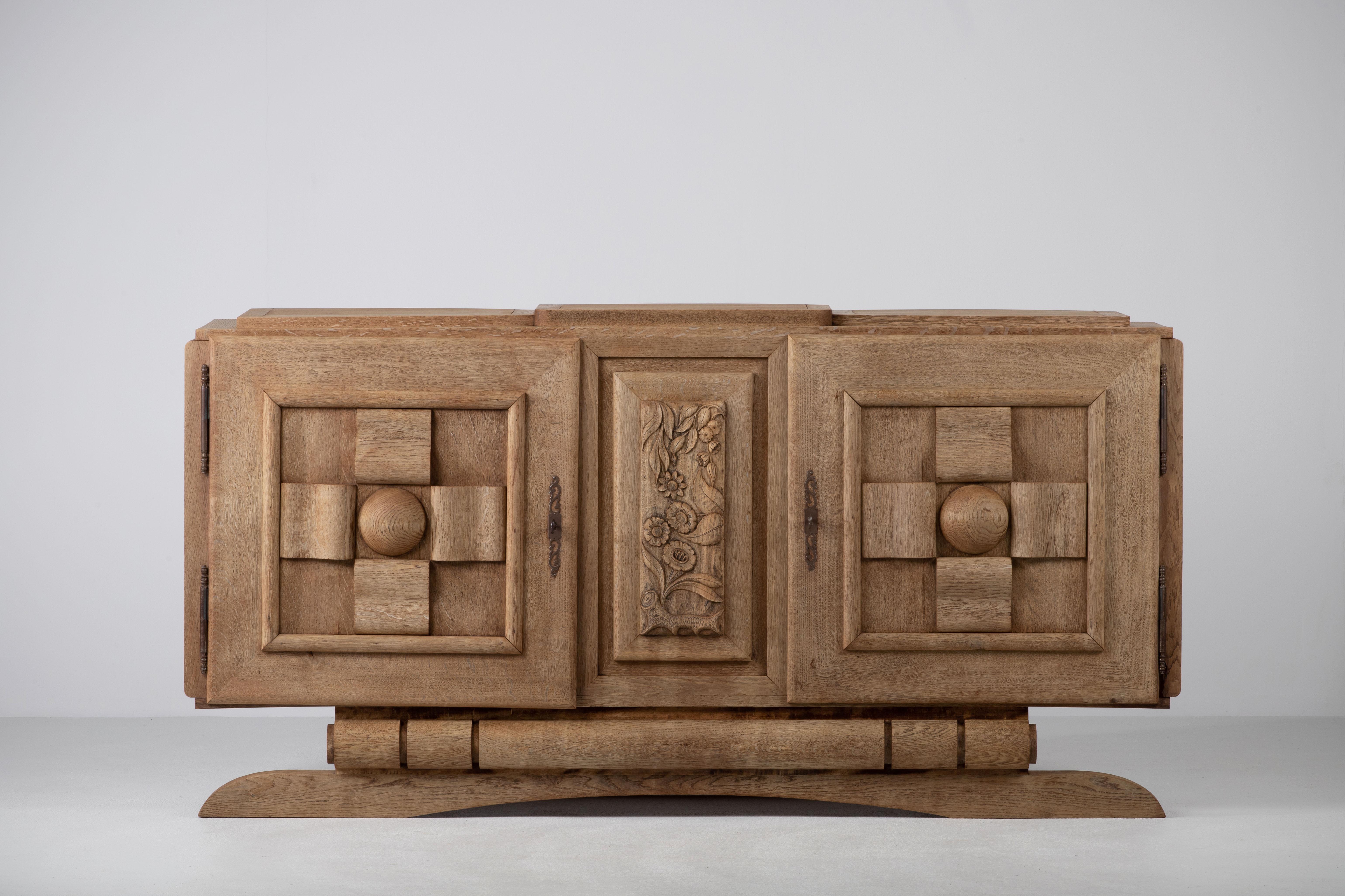 Dudouyt, Solid Oak Sideboard, France, 1940s For Sale 6