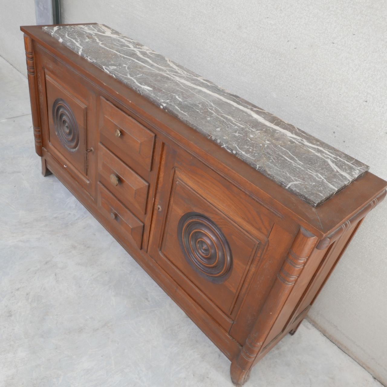 Dudouyt Style French Art Deco Oak and Marble Sideboard For Sale 3