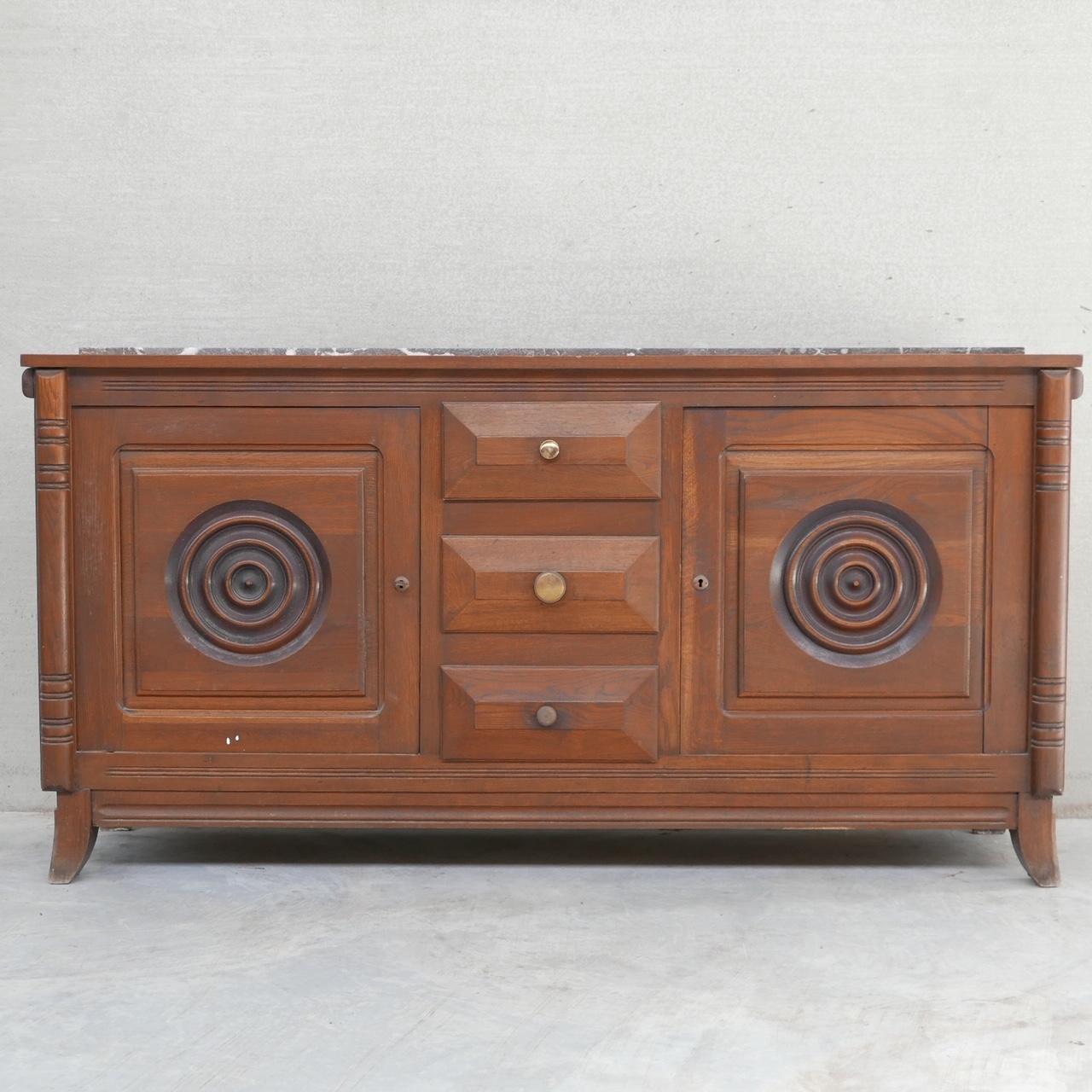 Dudouyt Style French Art Deco Oak and Marble Sideboard For Sale 4