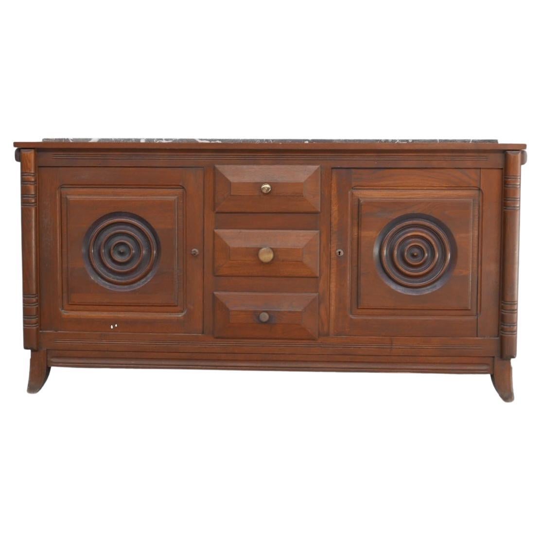 Dudouyt Style French Art Deco Oak and Marble Sideboard For Sale