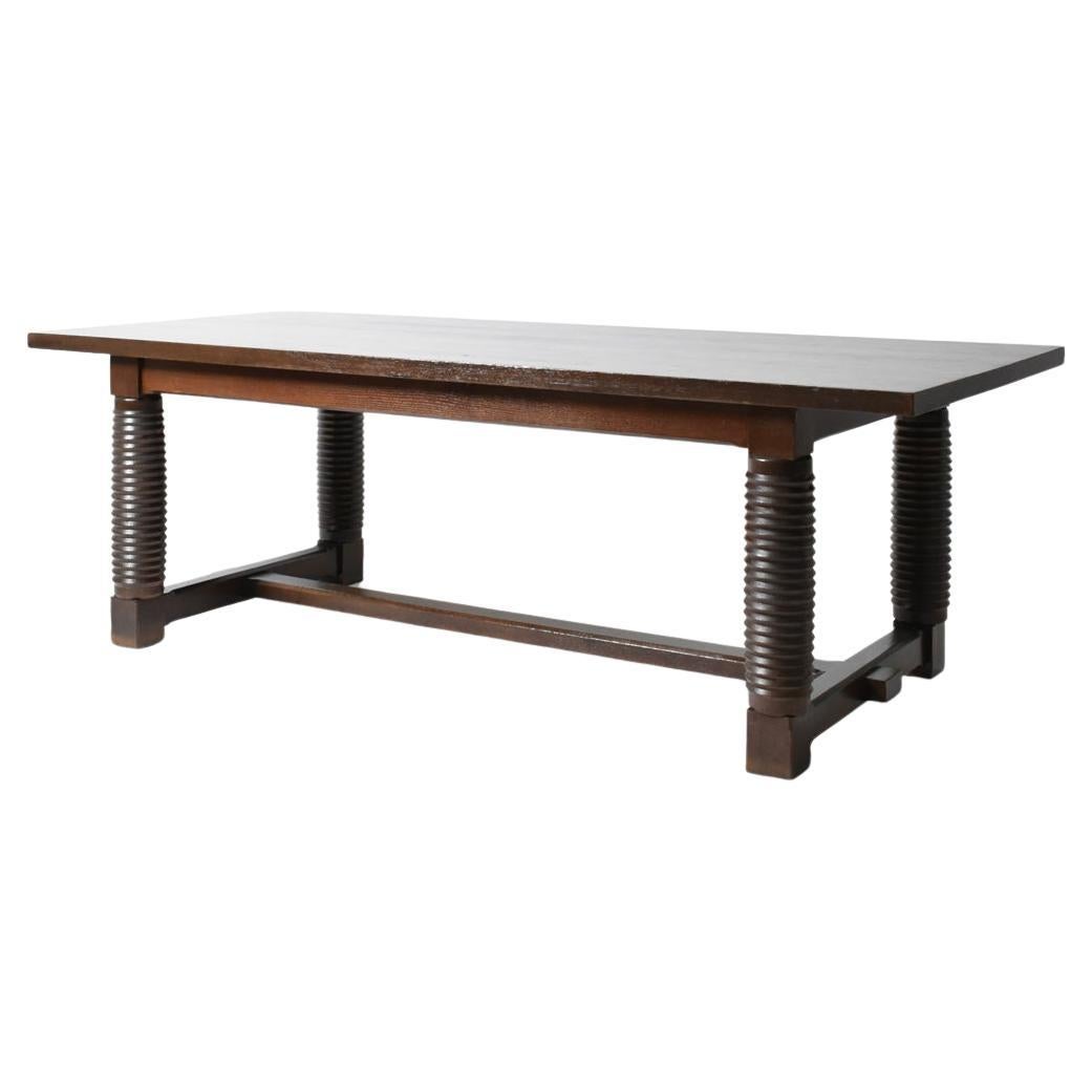 Dudouyt style oak dining table, 1940s For Sale