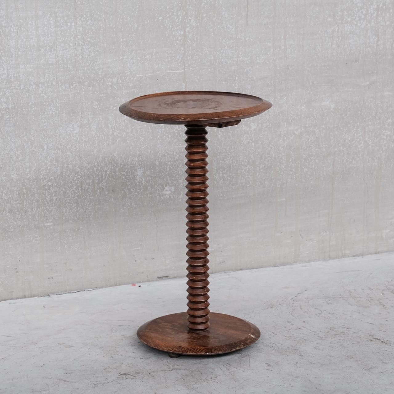 French Dudouyt Style Turned Mid-Century Wooden Side Table