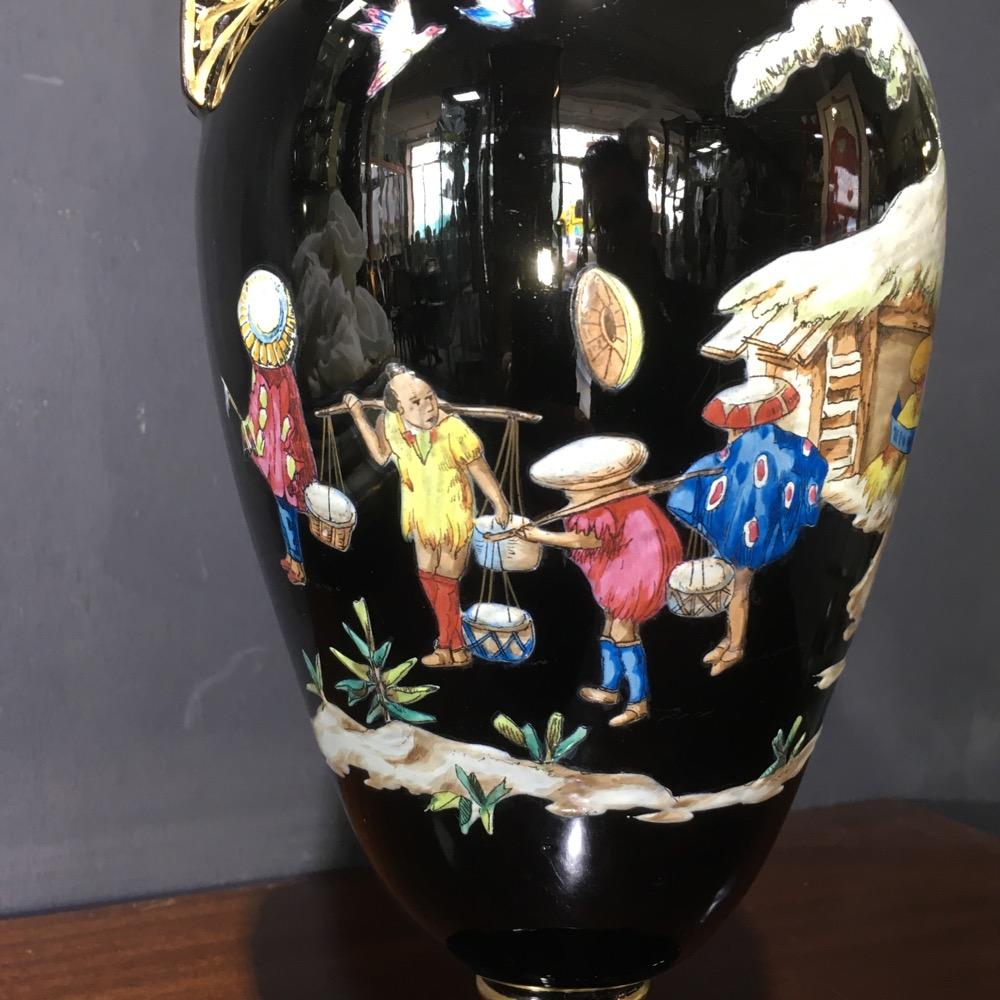 English Dudson Black Glaze Chinoiserie Vase, Euterpe Pattern, circa 1875 For Sale