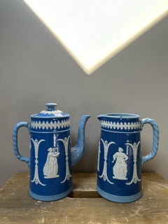 Dudson Brothers, Jasperware Antique Blue coffee pot milk jug set, 19th century
