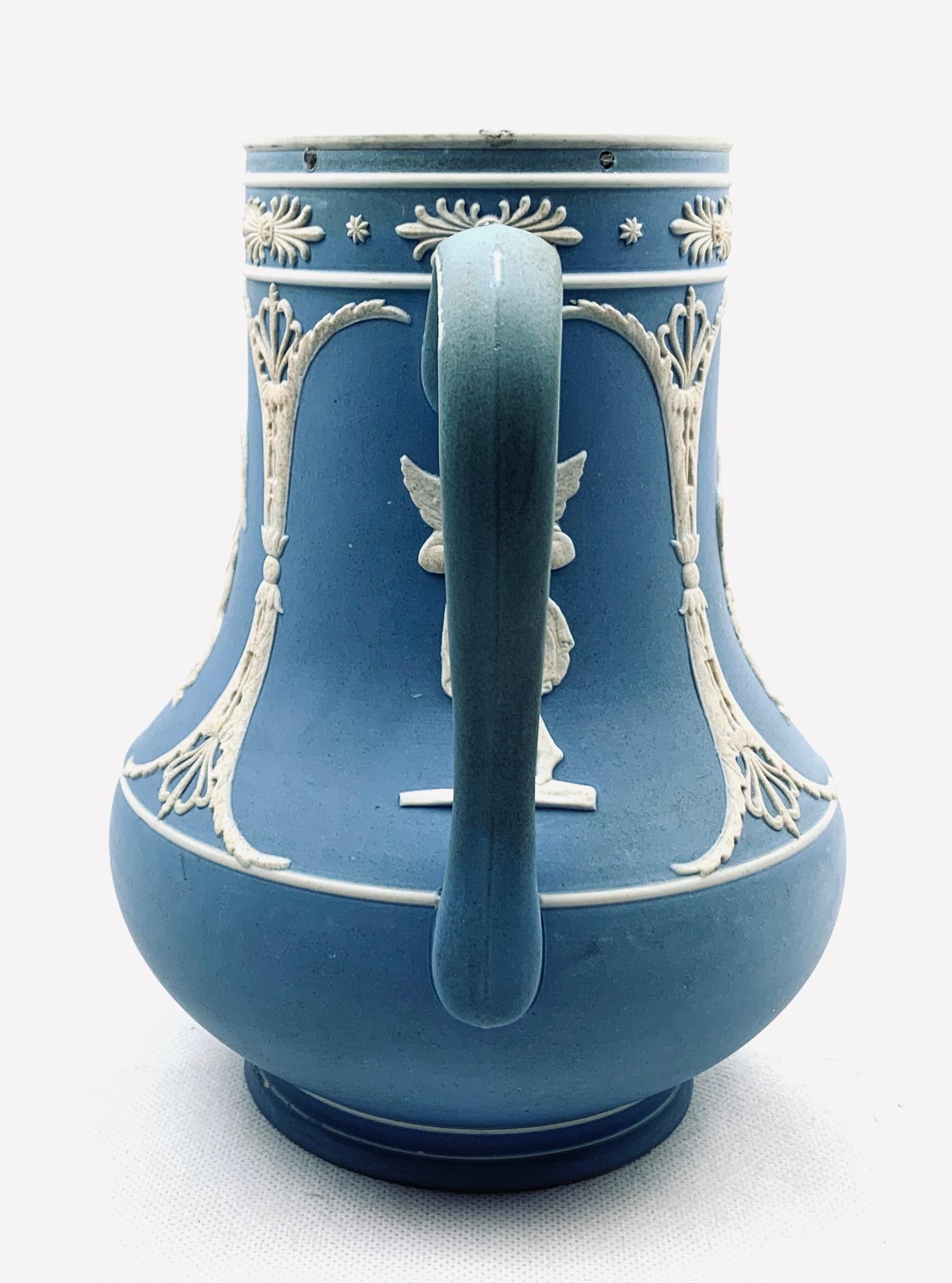Hand-Crafted Jasperware Pitcher with Blue and White Applications, Neoclassical Motif  For Sale