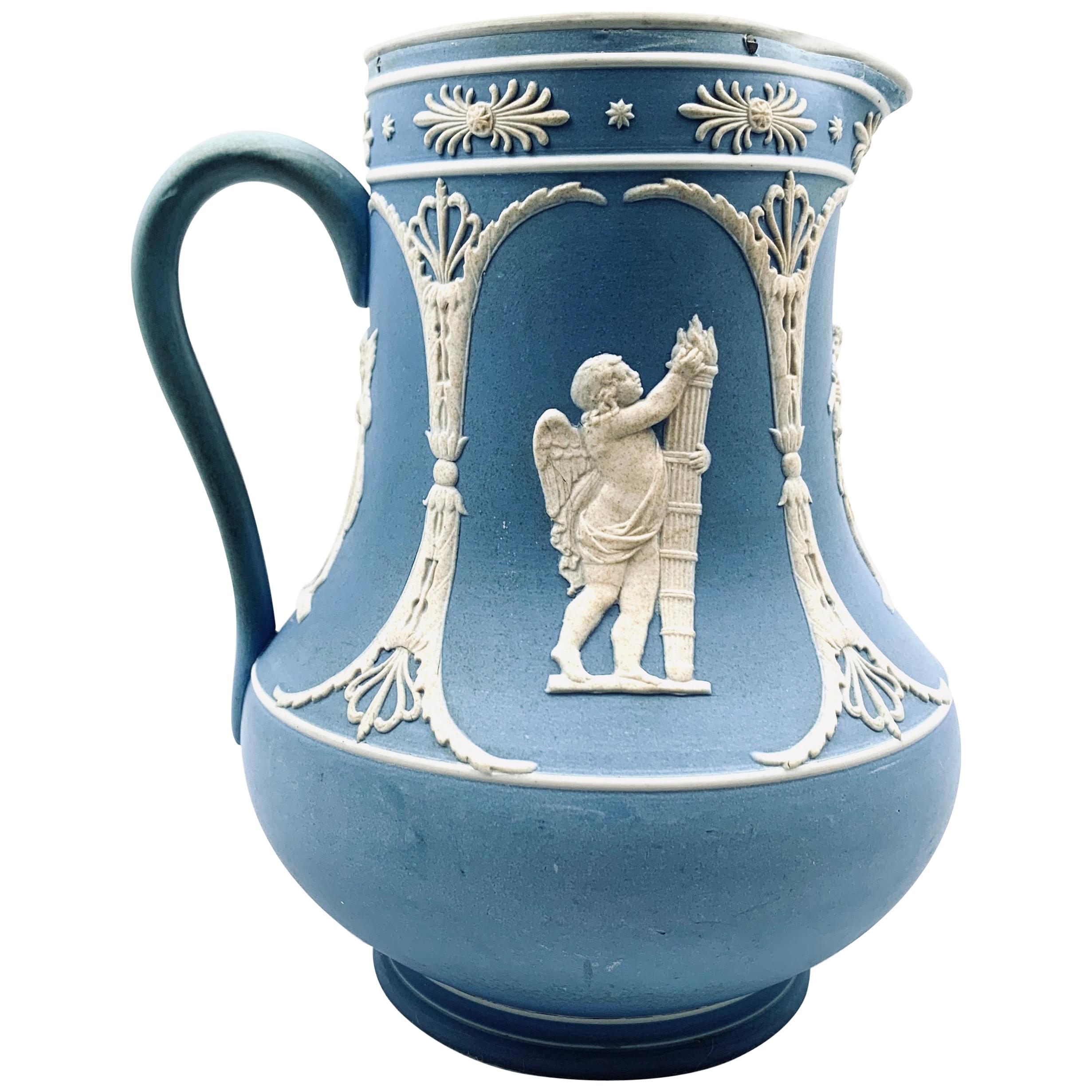 Jasperware Pitcher with Blue and White Applications, Neoclassical Motif 