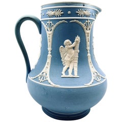 Jasperware Pitcher with Blue and White Applications, Neoclassical Motif 