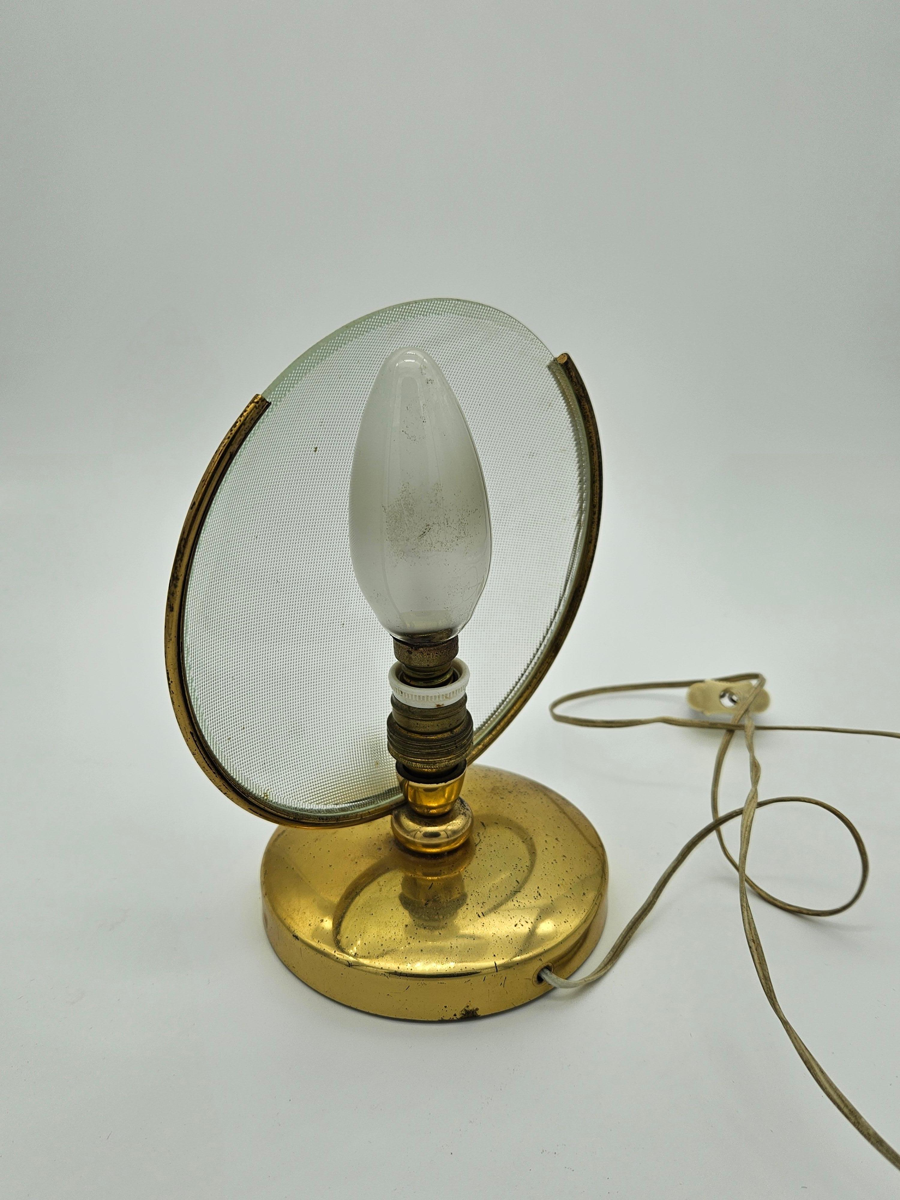 Brass Two glass and brass abat jour lamps from the early 1970s For Sale