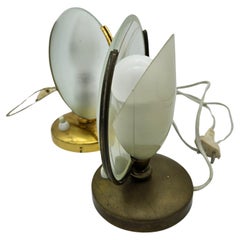 Vintage Two glass and brass abat jour lamps from the early 1970s