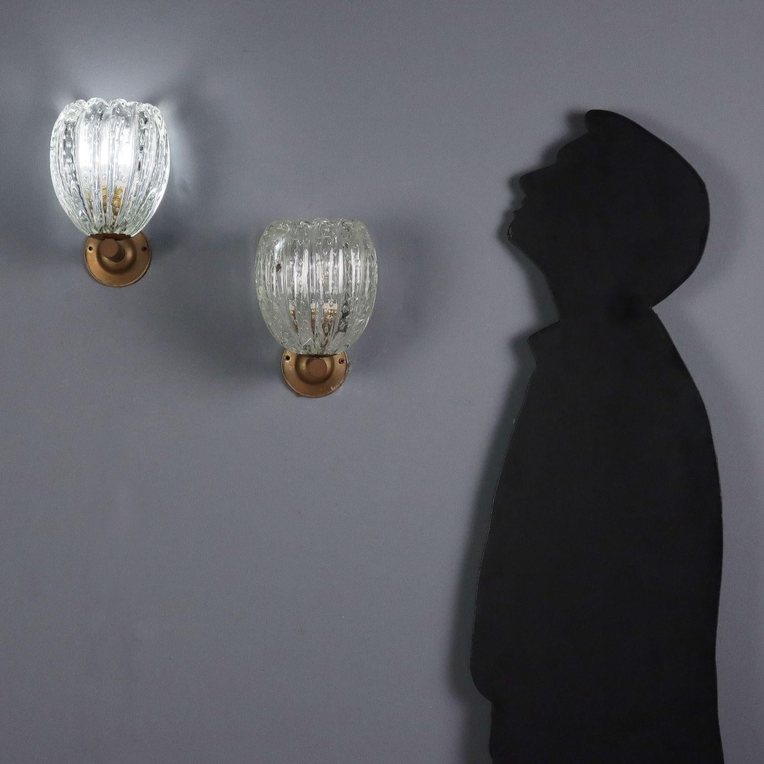 Due Applique anni '50 in vetro di Murano Moderno de mediados de siglo en venta